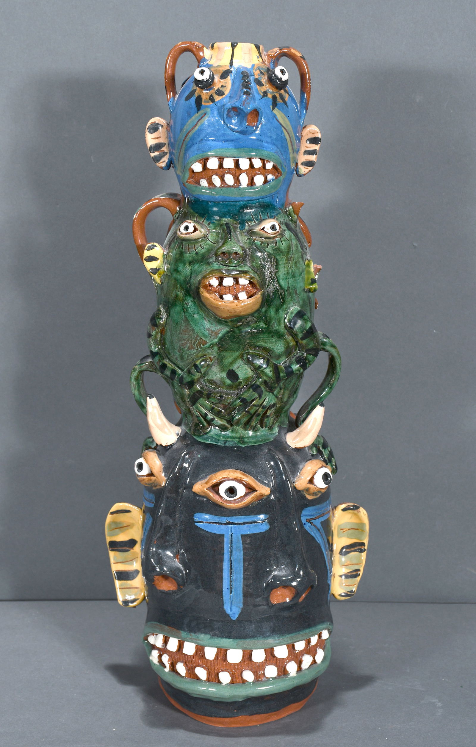Carl Block.  Three Face Jug Totem. (1 of 3)