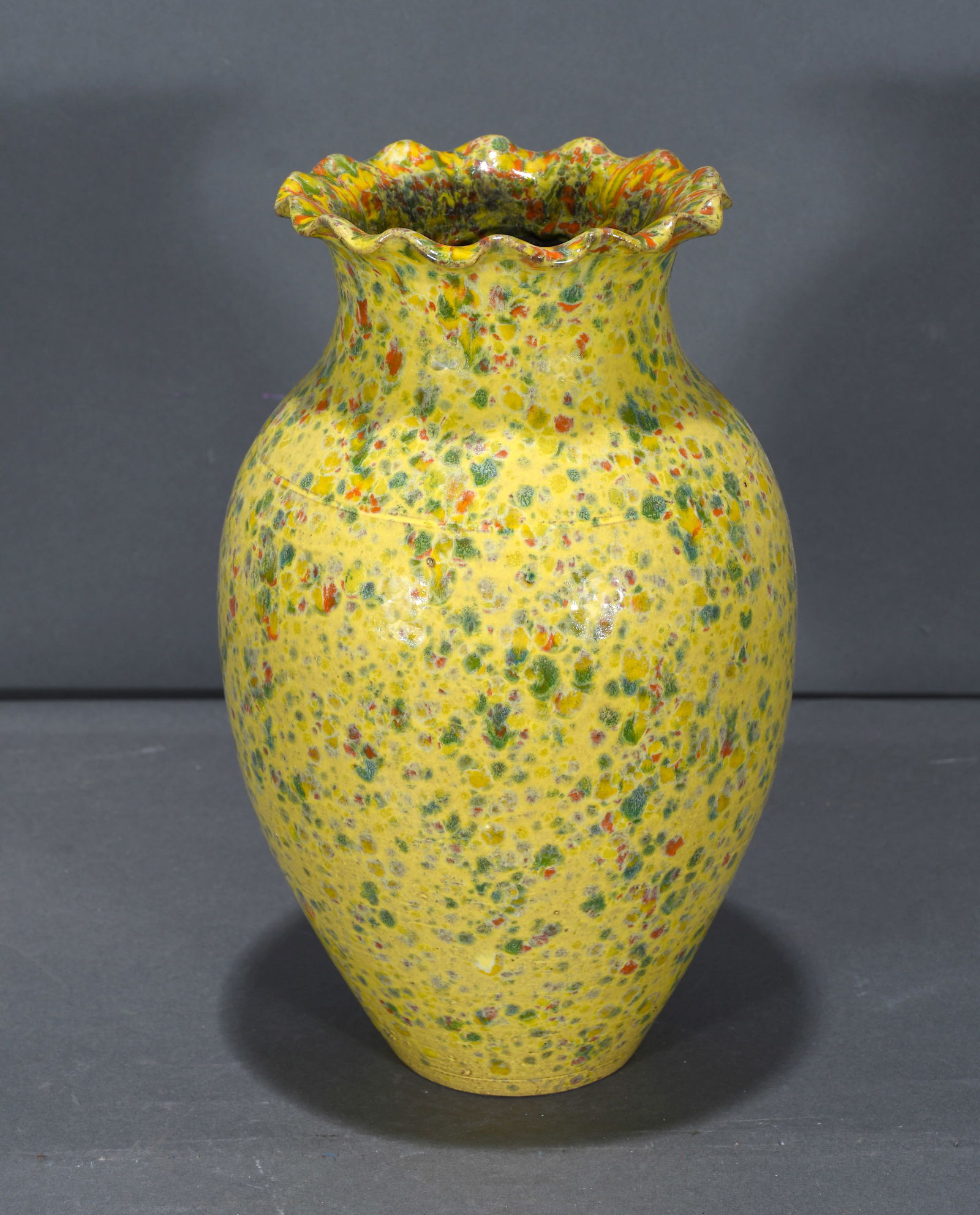 Roger Corn.  Yellow and Green Spotted Vase. (1 of 2)