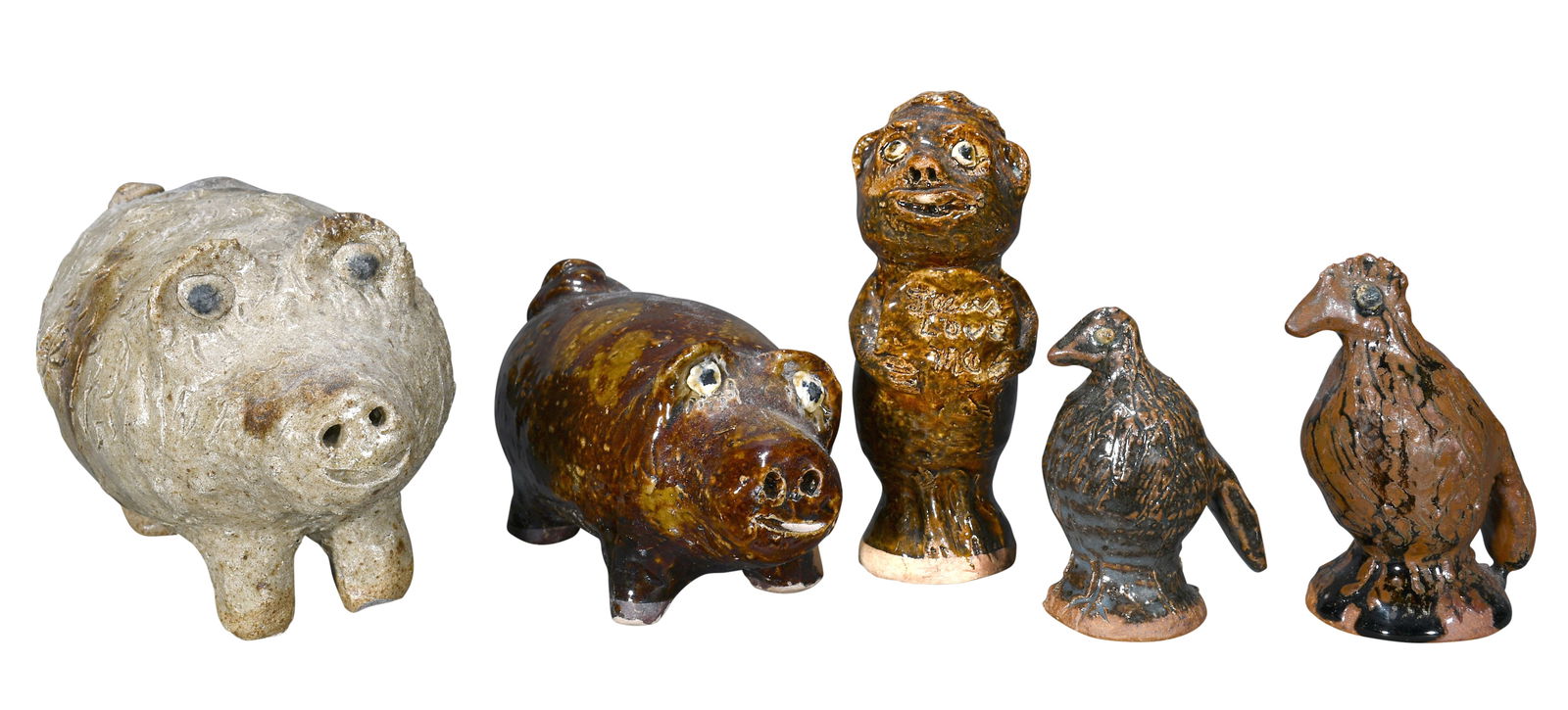 Marie Rogers Group of Two Pigs, Two Birds and a Figure. (1 of 3)