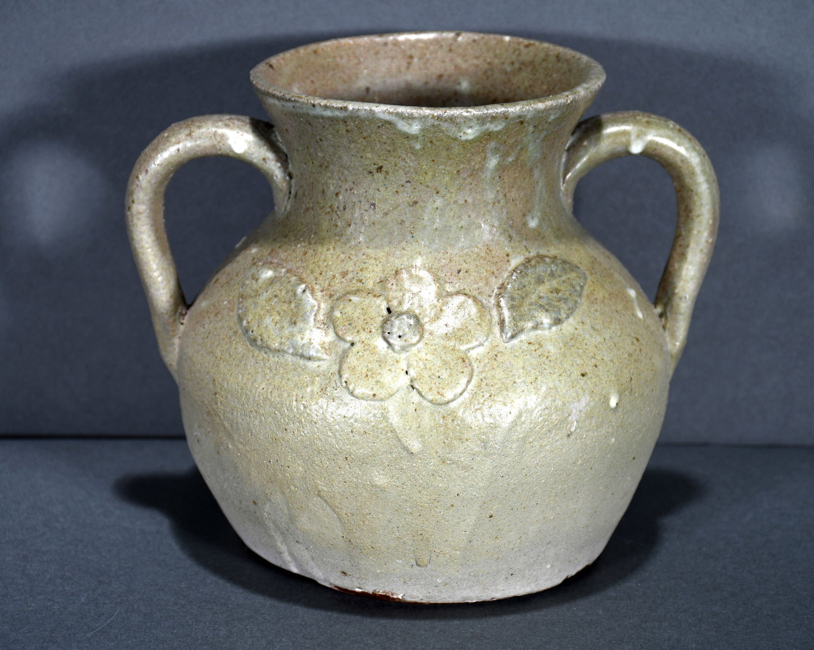 Arie Meaders.  Dogwood Decorated Small Vase with Two Handles. (1 of 4)