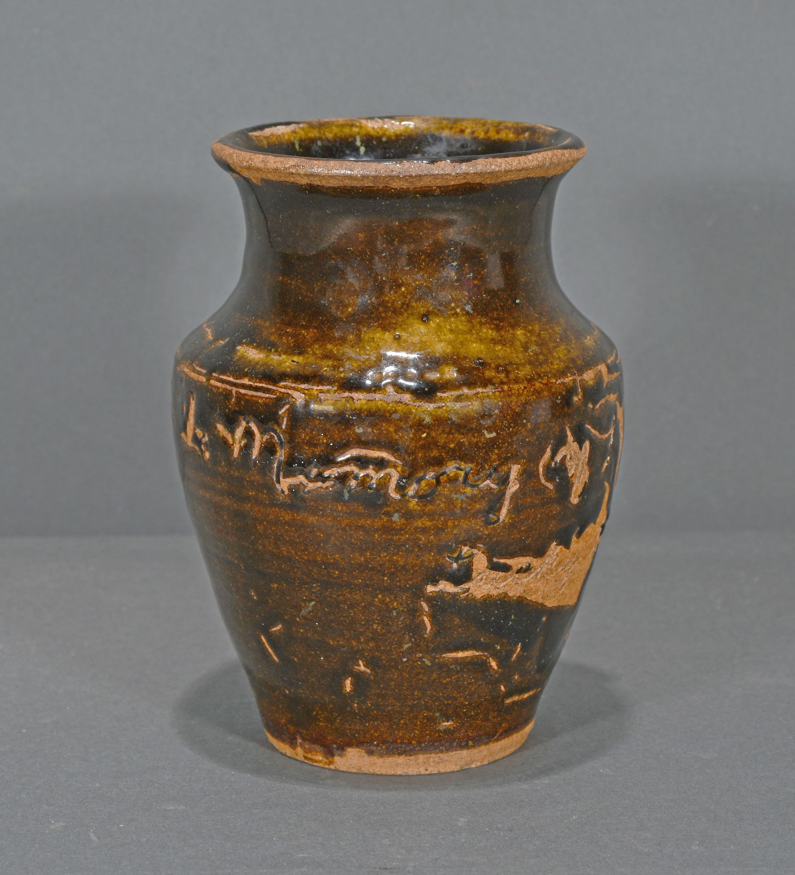 Meaders Attributed.  Inscribed vase. (1 of 7)