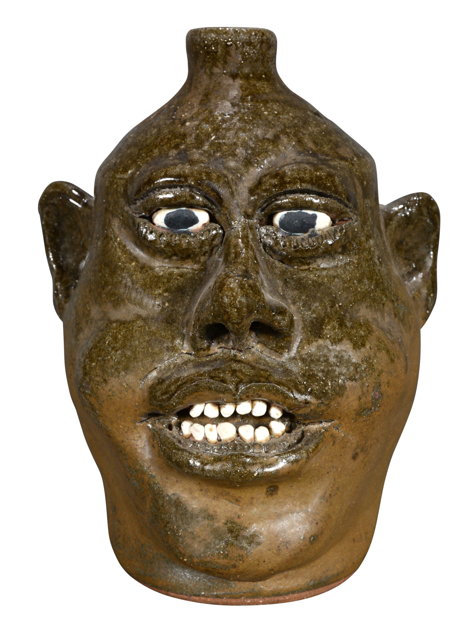 Lanier Meaders Rare Face Jug With Double Row Of Teeth.: Lanier Meaders. Rare Face Jug With Double Row Of Teeth. Signed. Mint condition. 10" h. Est. $1,000-2,000. Ship: $55