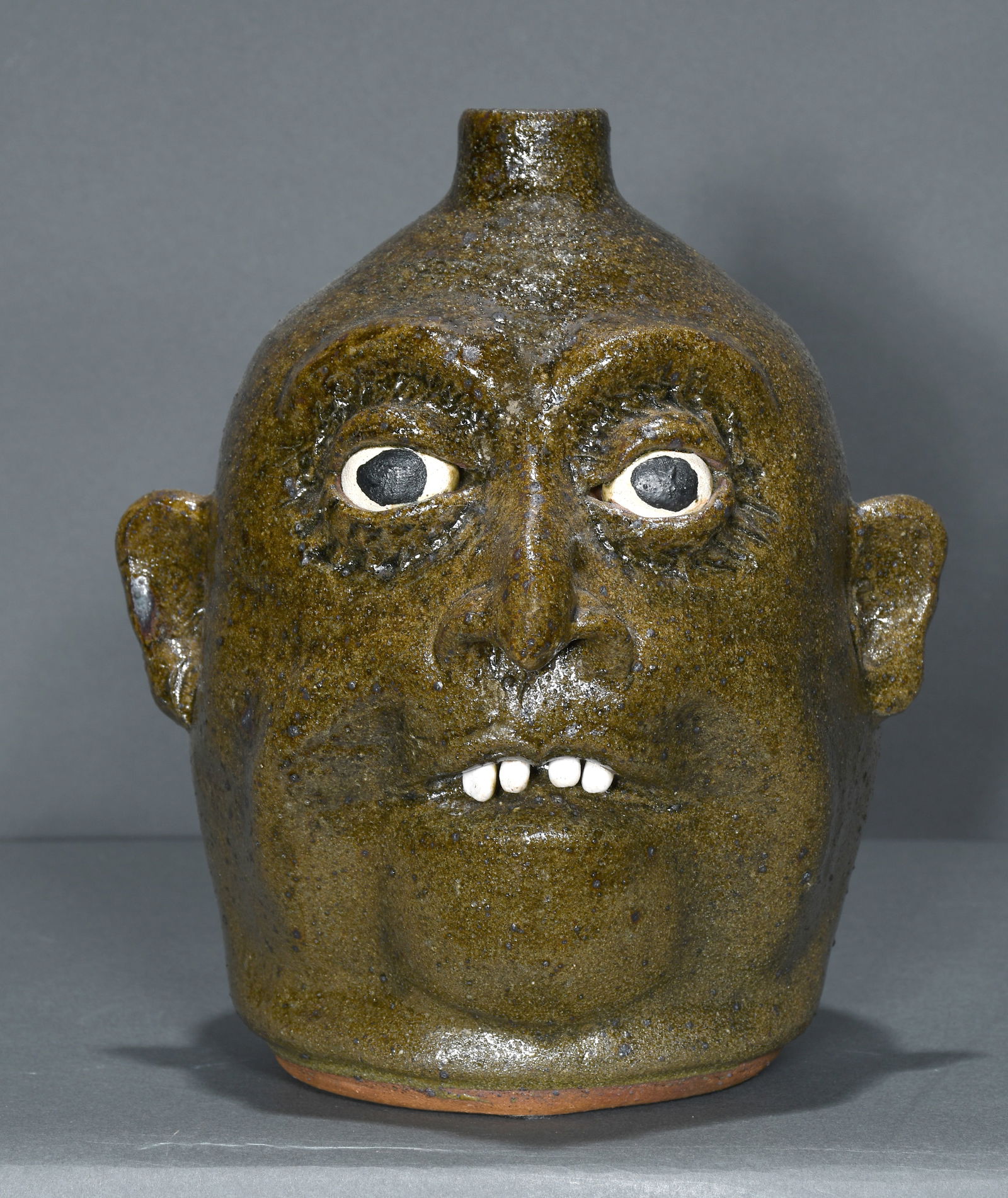 Lanier Meaders.   Over Bite Face Jug With Frog Skin Glaze. (1 of 6)