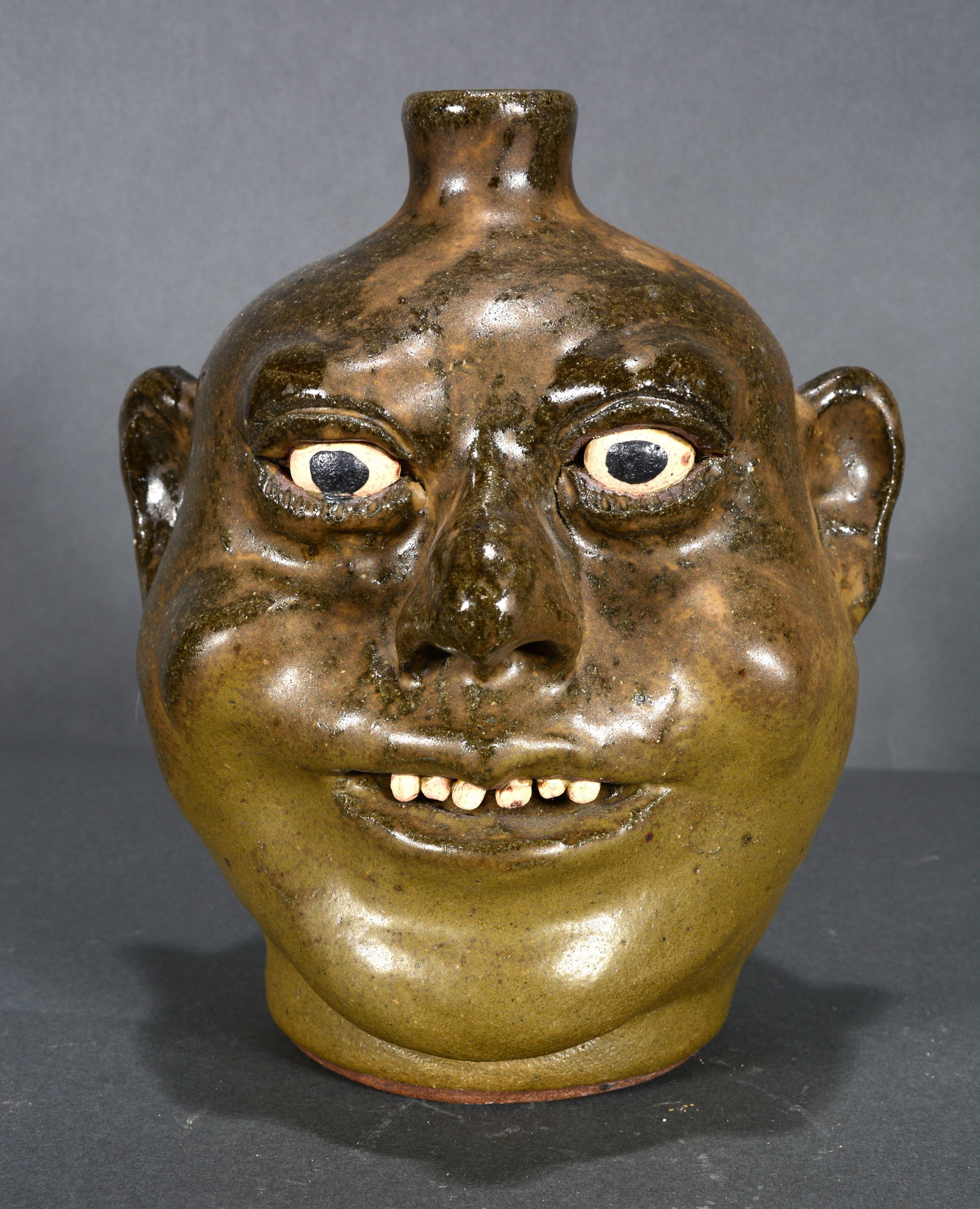 Lanier Meaders.   Small Matte Glaze Face Jug. (1 of 5)