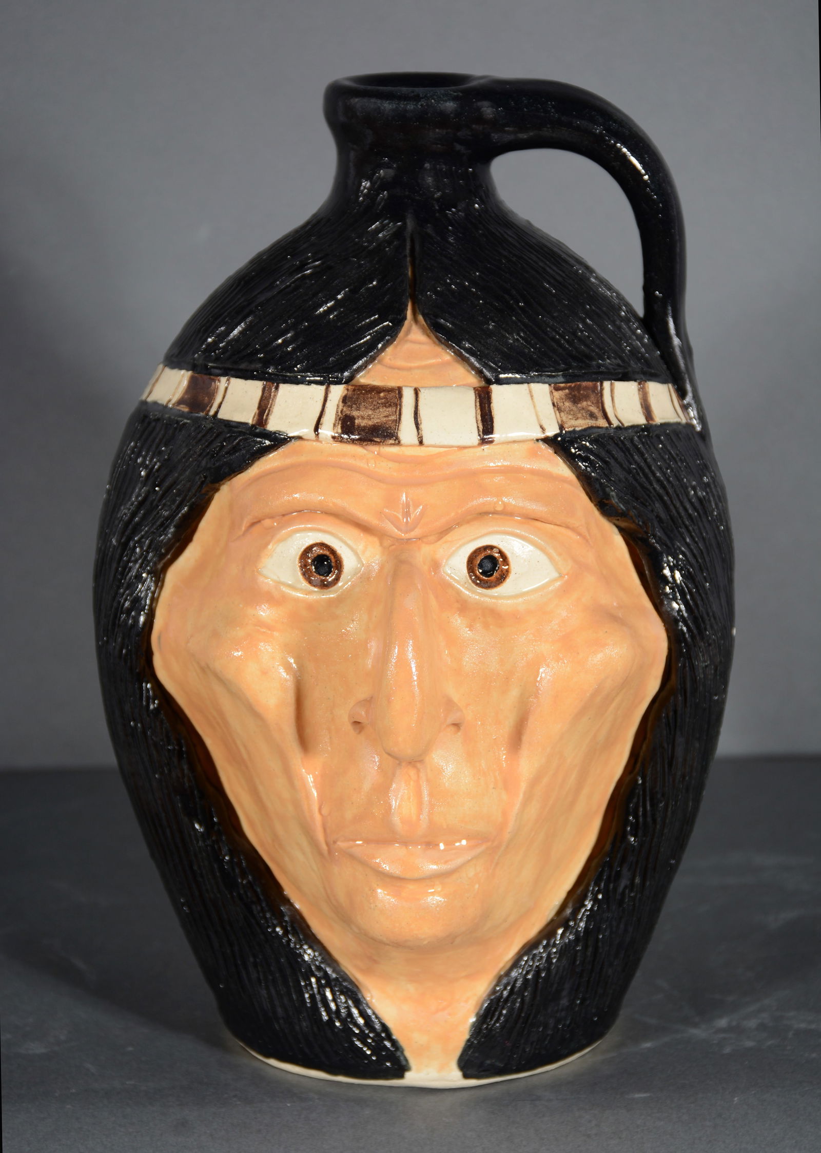 Michael & Melvin Crocker. Early White Indian Face Jug. (1 of 4)