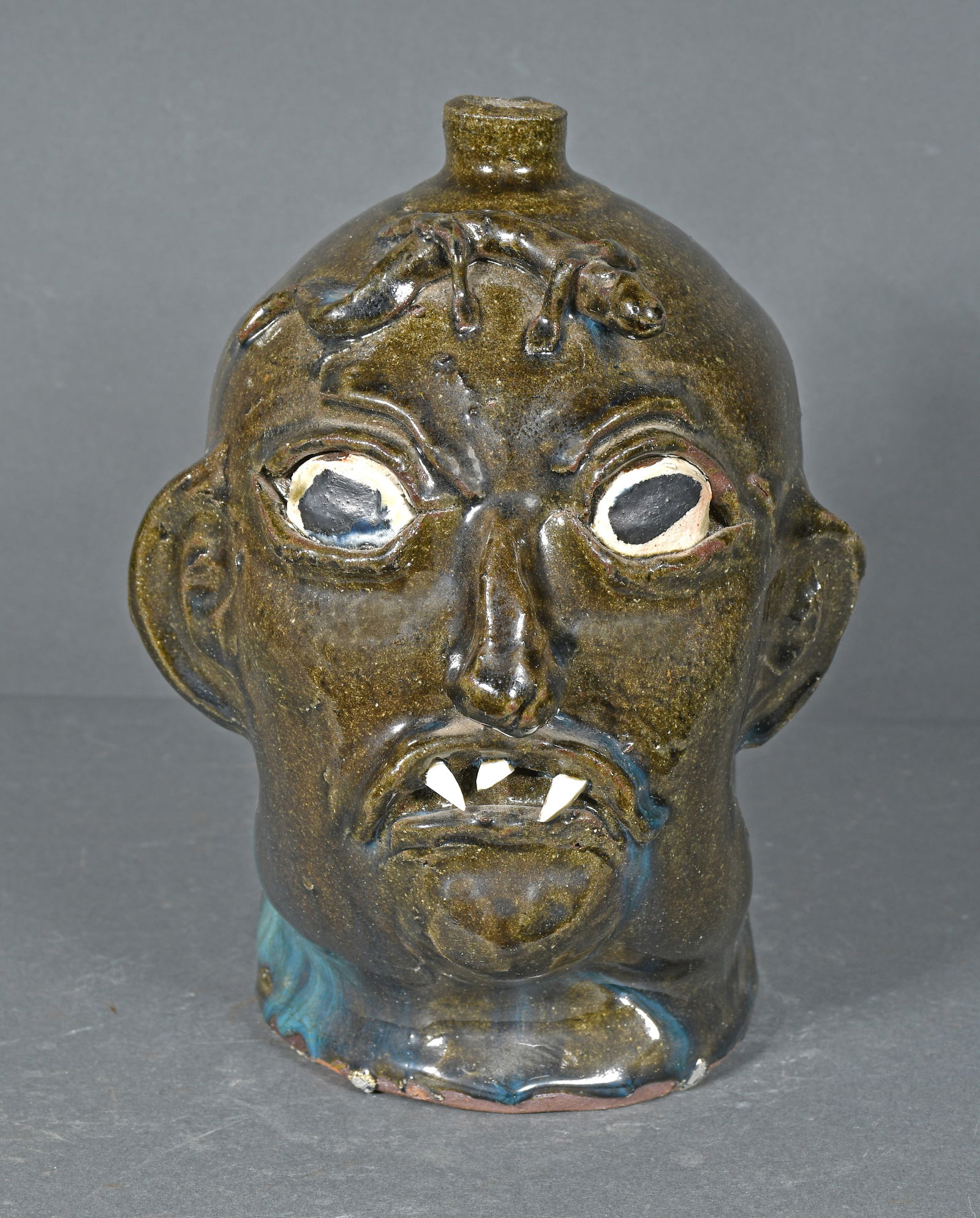 Chester Hewell.  Face Jug with Lizard. (1 of 3)