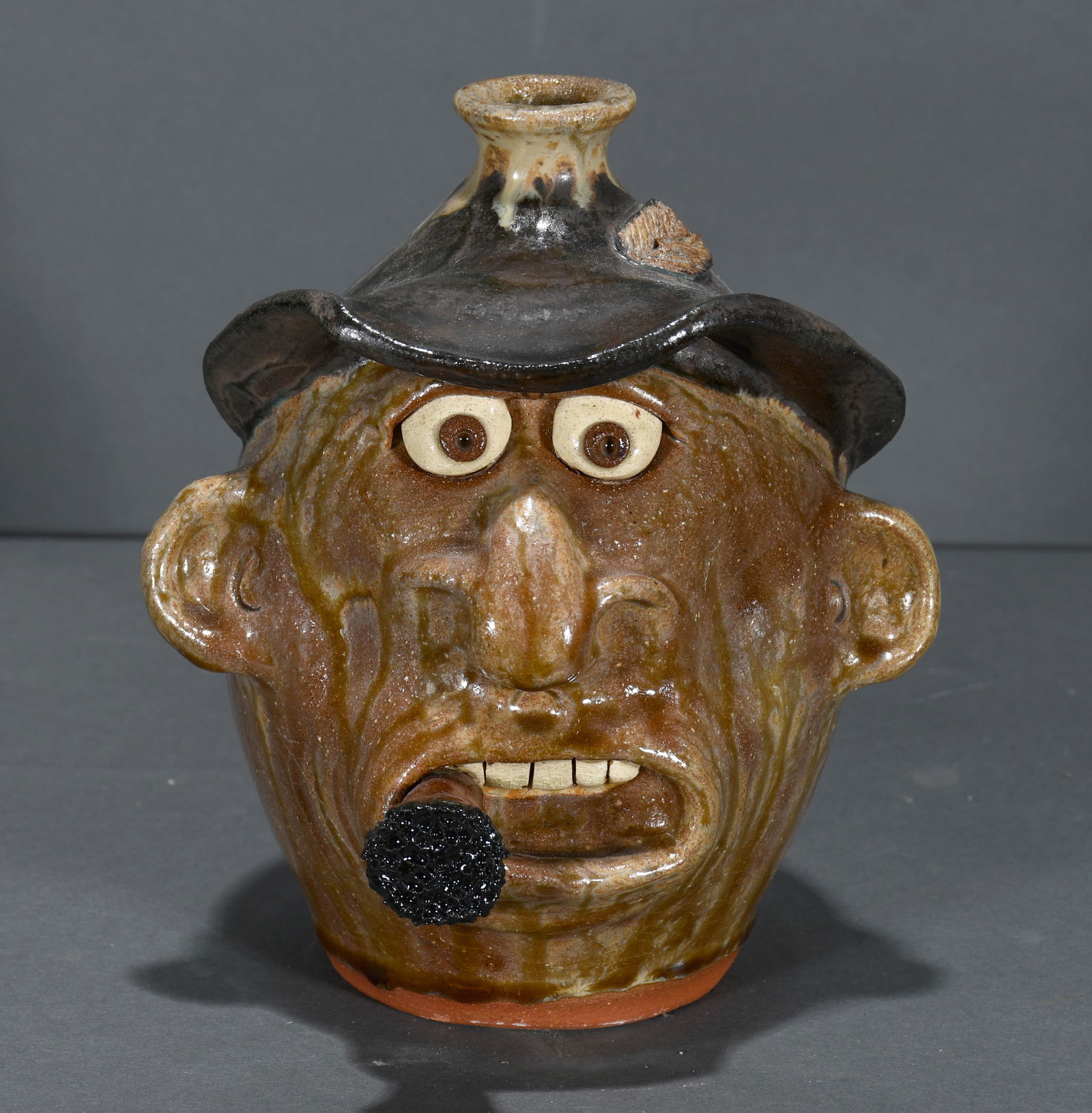 Brian Wilson.  Face Jug with Hat and Cigar. (1 of 3)