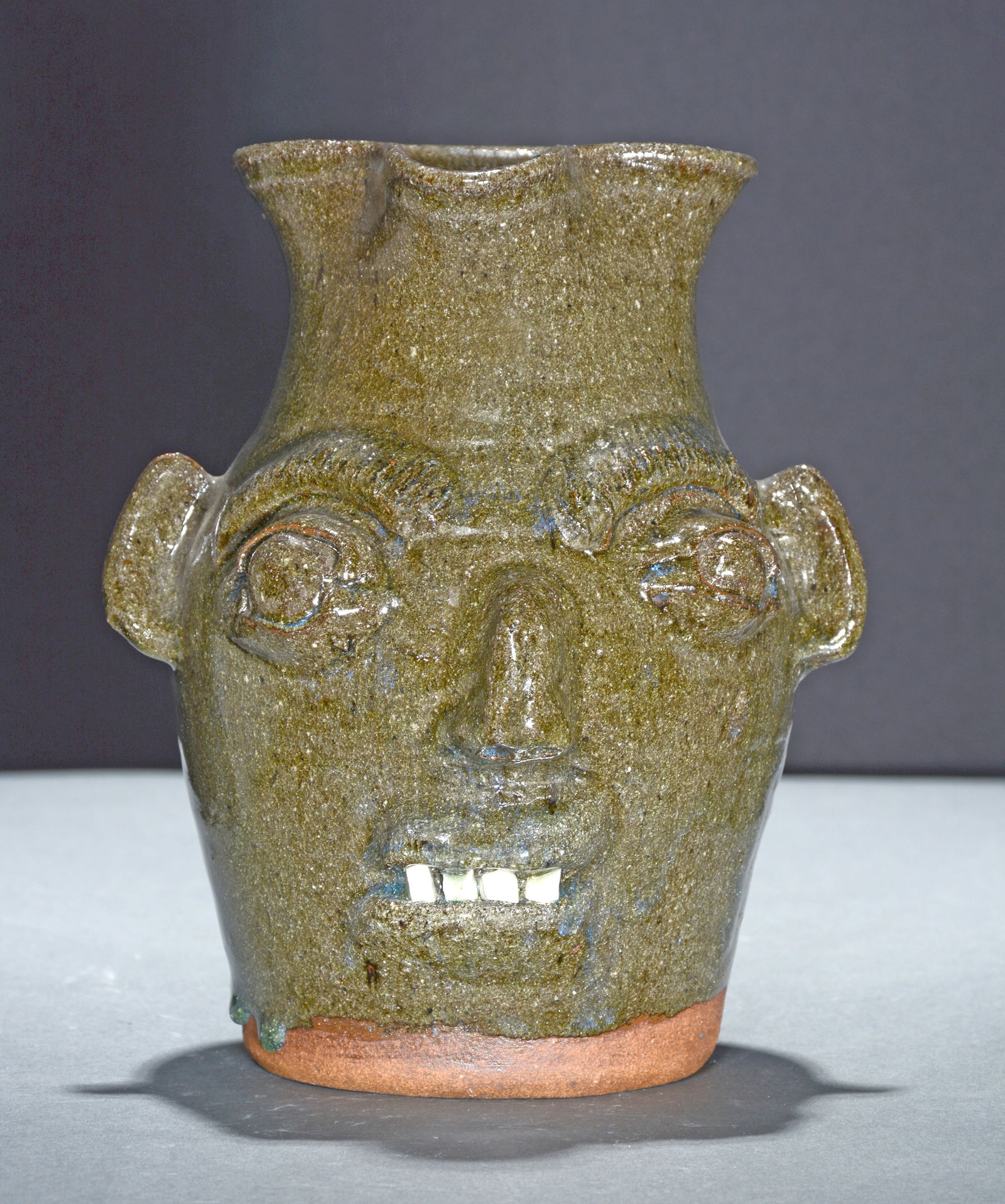B.B. Craig.   Ash Glaze Face Pitcher with Small Routille Drips. (1 of 7)