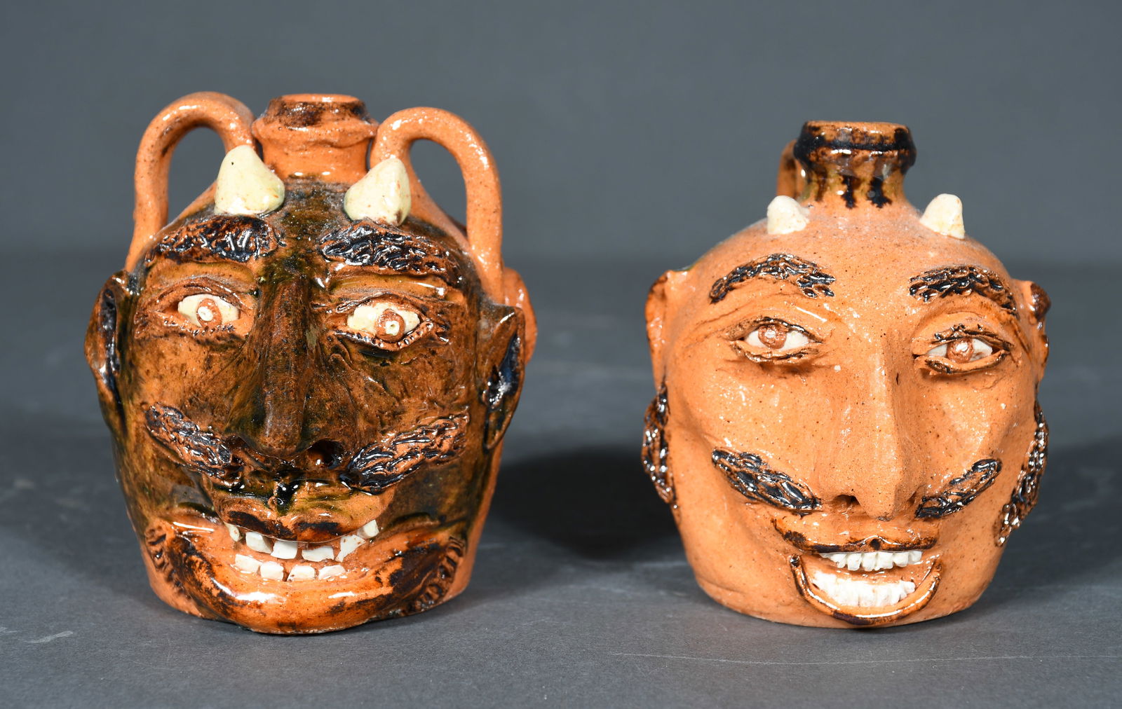 Billy Ray Hussey.  Pair of Mini Devil Face Jugs. (1 of 4)