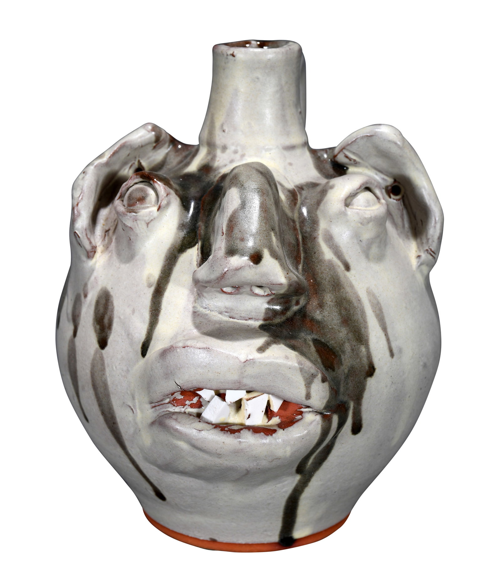 M.L. Owens.  Glaze Dripped Face Jug. (1 of 4)