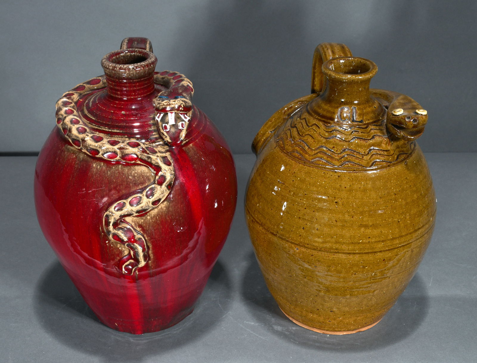 Charles Lisk.   Pair of Snake Jugs. (1 of 5)