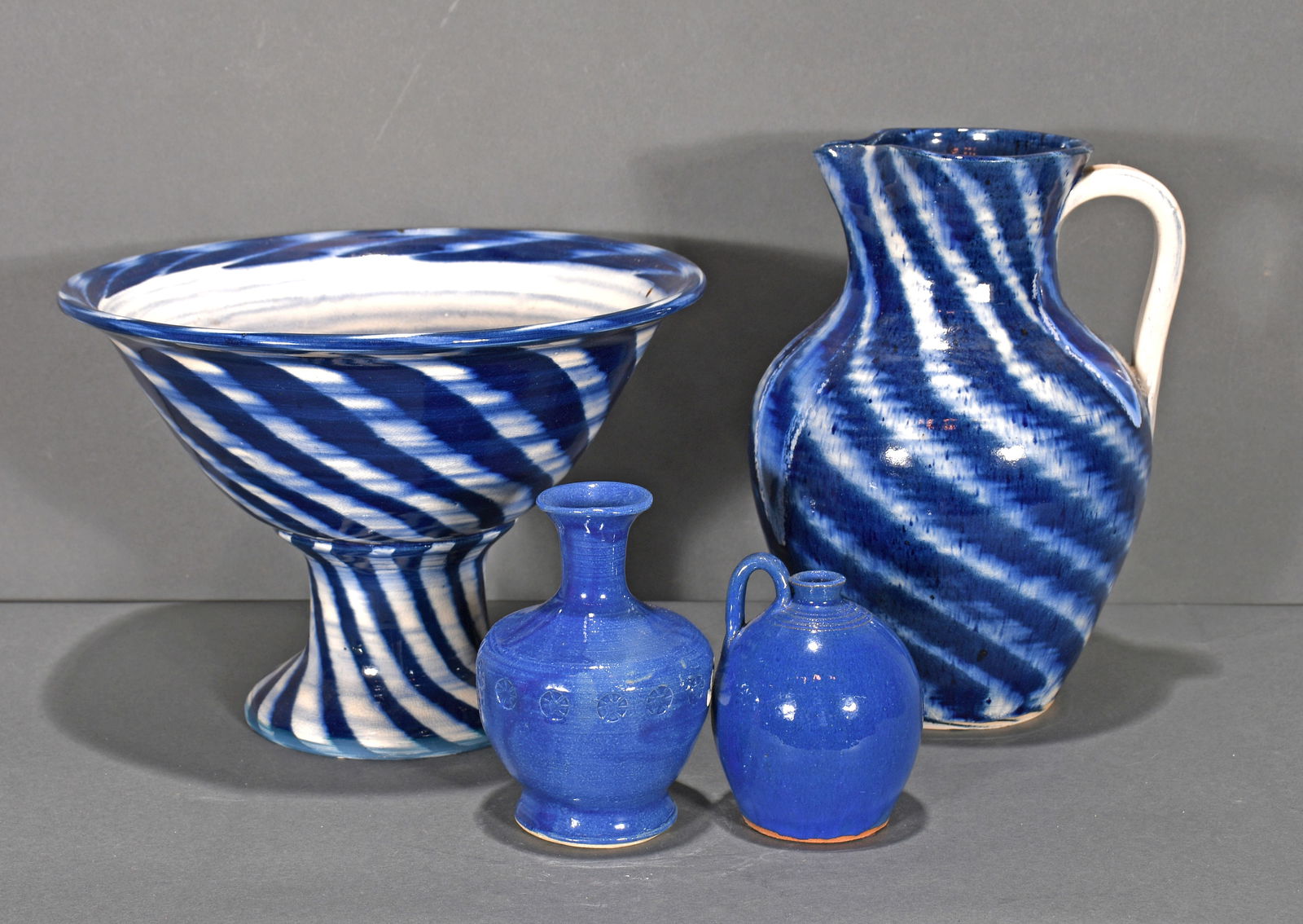 A.V. Smith.  Swirl Pitcher, Fruit Bowl and Two Minis. (1 of 2)