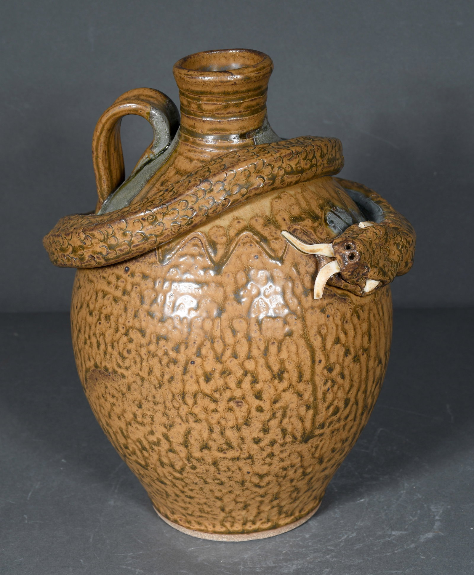 Terry King. Rattle Snake Jug.: Terry King. Rattle Snake Jug. 2005. Signed and dated. Mint condition. 10.5" h. Est. $200-300. Ship: $45