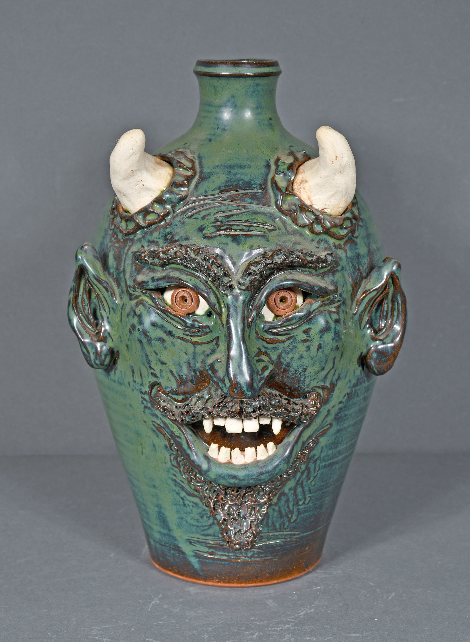 Sandy Cole.  Aqua Marine Blue Devil Jug. (1 of 3)
