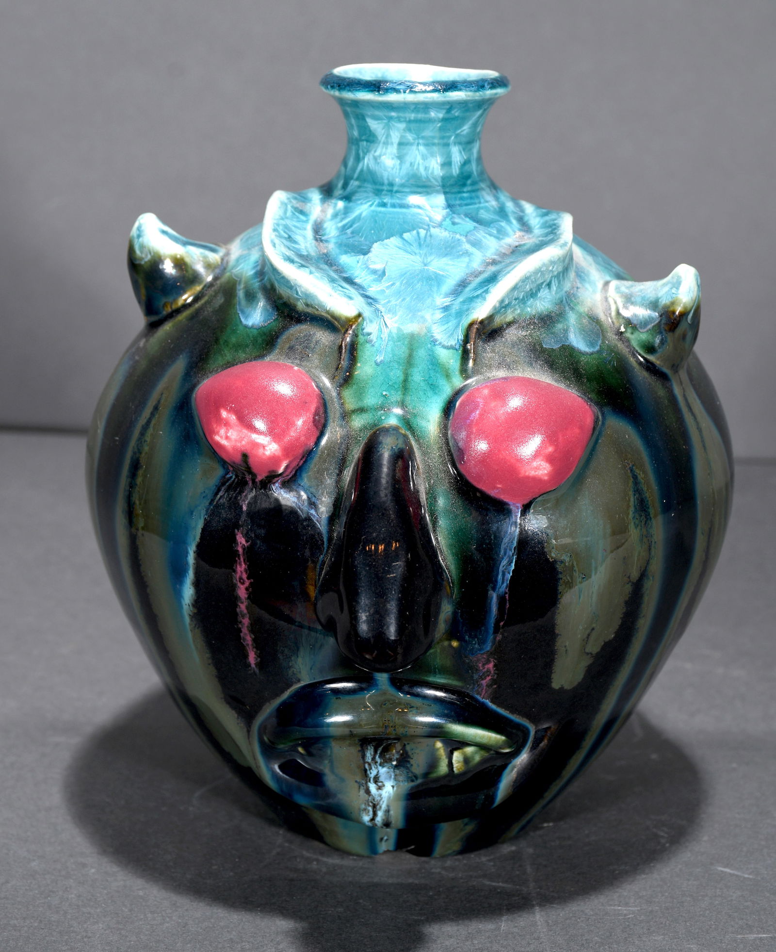 Phil Morgan.  Highly Glazed and Crystalline Face Jug. (1 of 4)