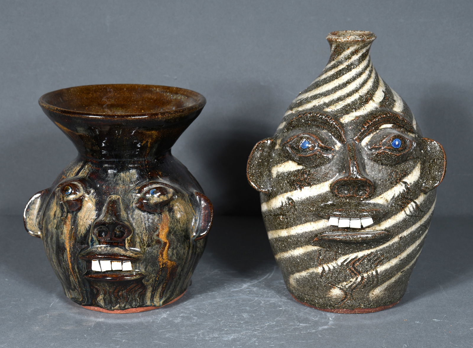 Walter Fleming.  Spittoon and Swirl Face Jug. (1 of 2)