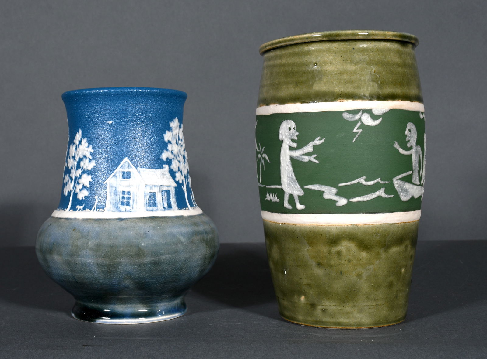 Rodney Leftwich.  Pair of Vases with Cameo Scene. (1 of 3)