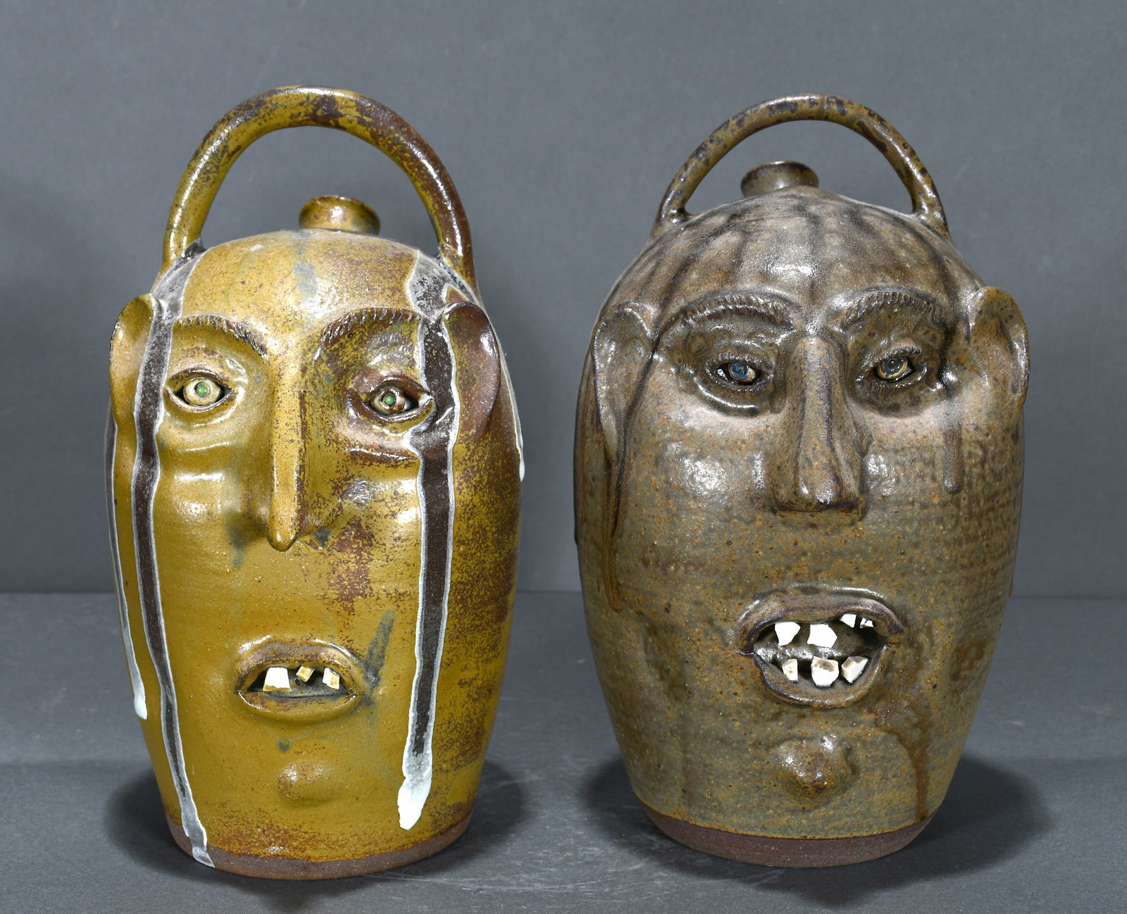Bob Armfield.  Pair of Monkey Spouted Face Jugs. (1 of 4)