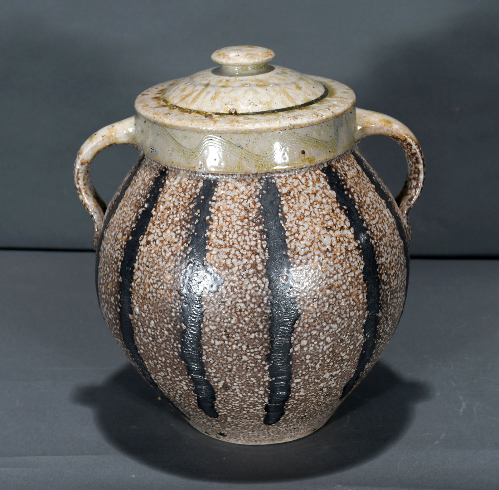 Mark Hewitt.  Cookie Jar with Dark Lead Glaze Drips. (1 of 3)