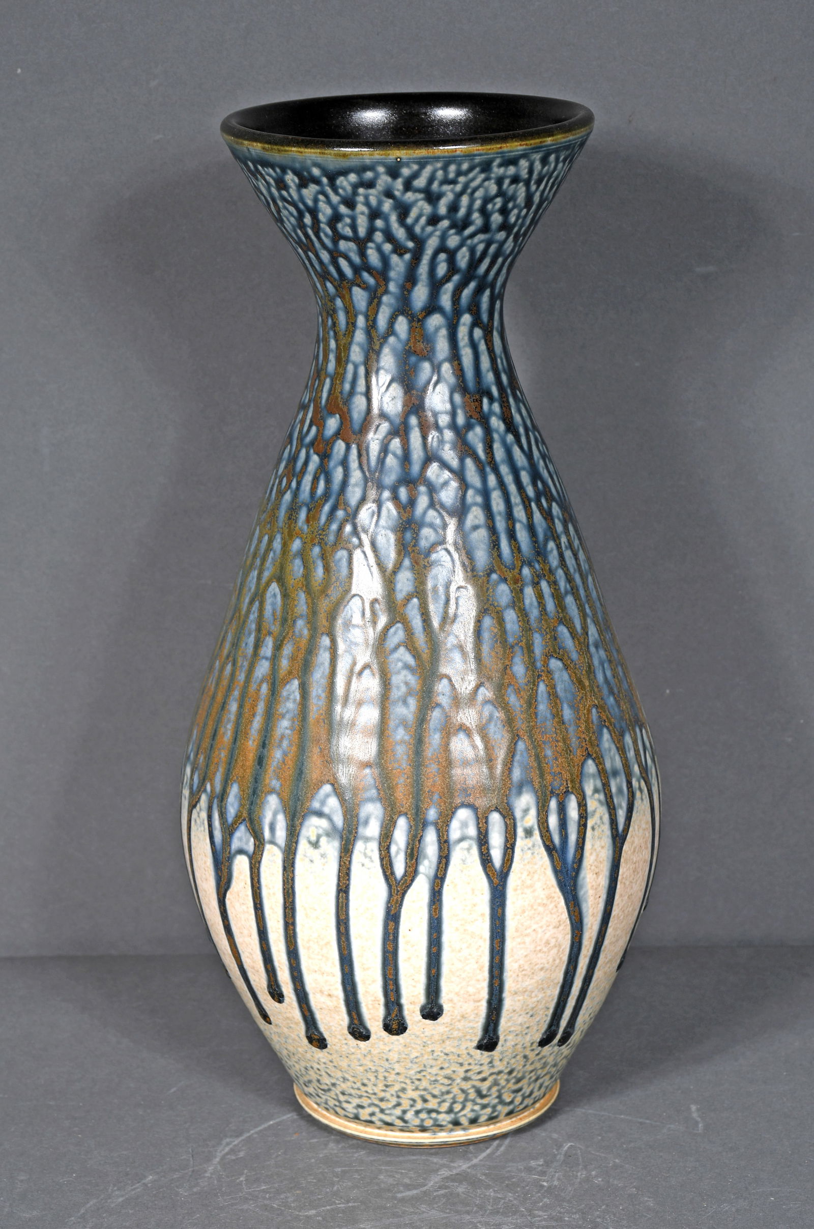 Unknown Potter.  Blue and Brown Drip Glaze Vase. (1 of 2)