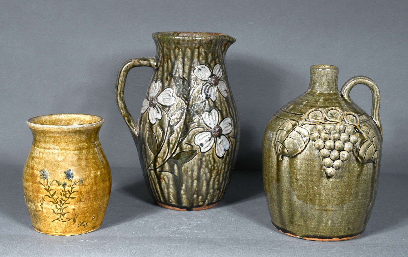 John Meaders, Billie and Cleter Meaders & Anita Meaders.  3 Utilitarian Flower Decorated Wares. (1 of 2)