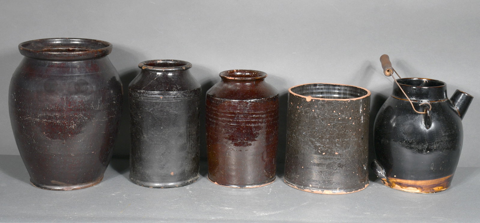 Anonymous Potters. 5 Black Glazed Ware.: Anonymous Potters. 5 Black Glazed Ware. Not signed. Good to fair condition. Tallest is 12" h. Provenance: The Gary Davenport Collection. Est. $100-200. Ship: $150