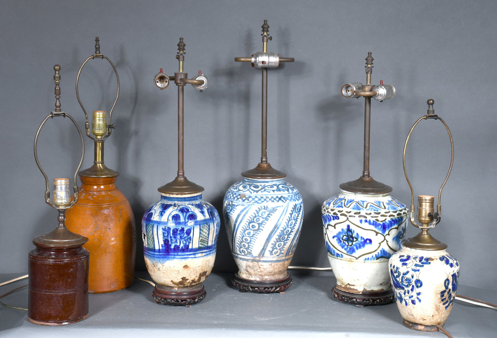 Anonymous.  6 Pottery Vases Electrified into Lamps. (1 of 8)