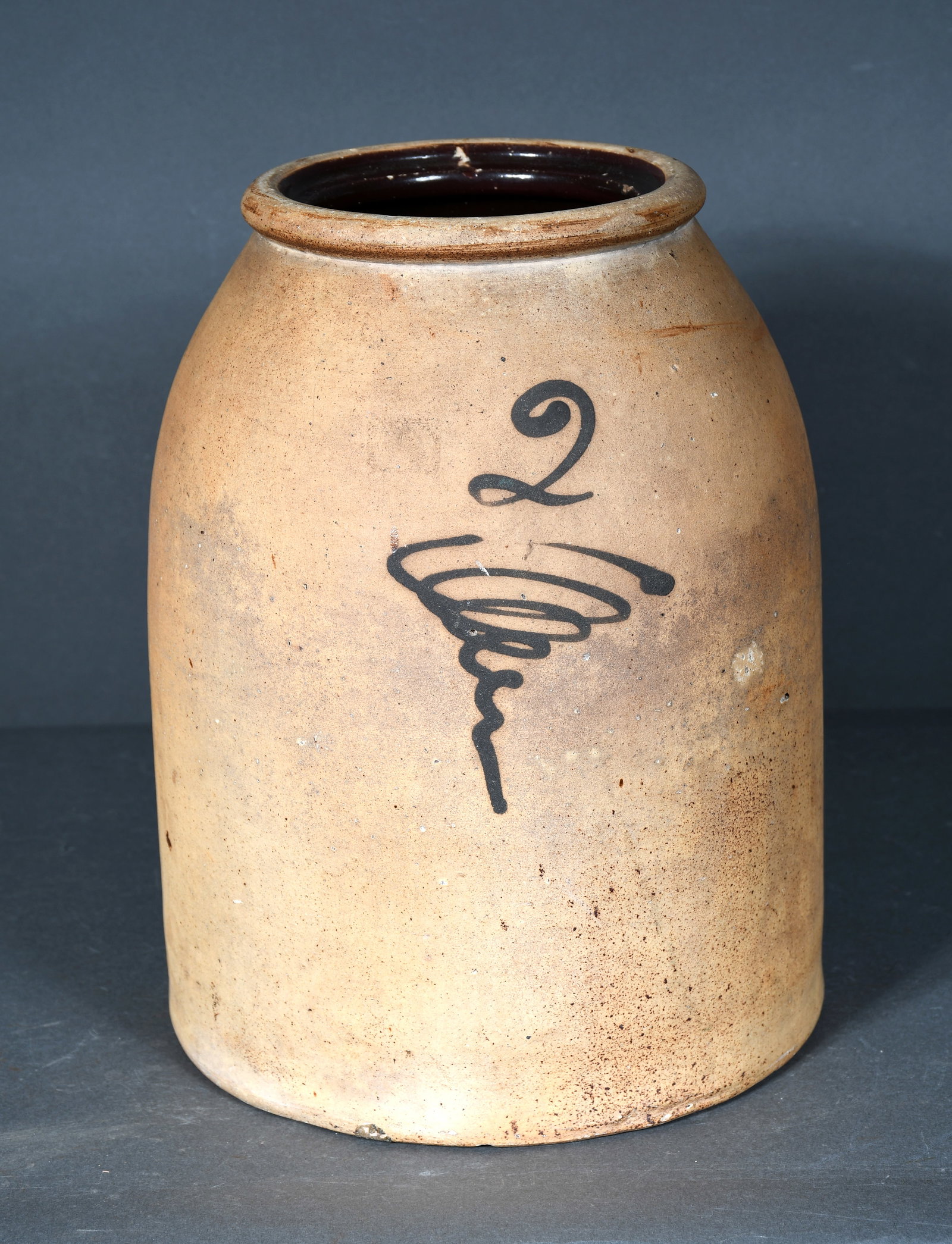 Anonymous 2 Gallon Crock.: Anonymous. 2 Gallon Crock. Numbered. Good to fair condition. 11.5" h. Est. $50-75. Ship: $55