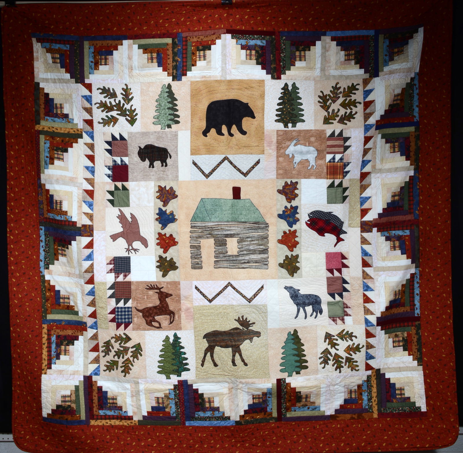 Anonymous  Arkansas Quilter.   Western Images on Log Cabin Design Cotton Quilt. (1 of 4)