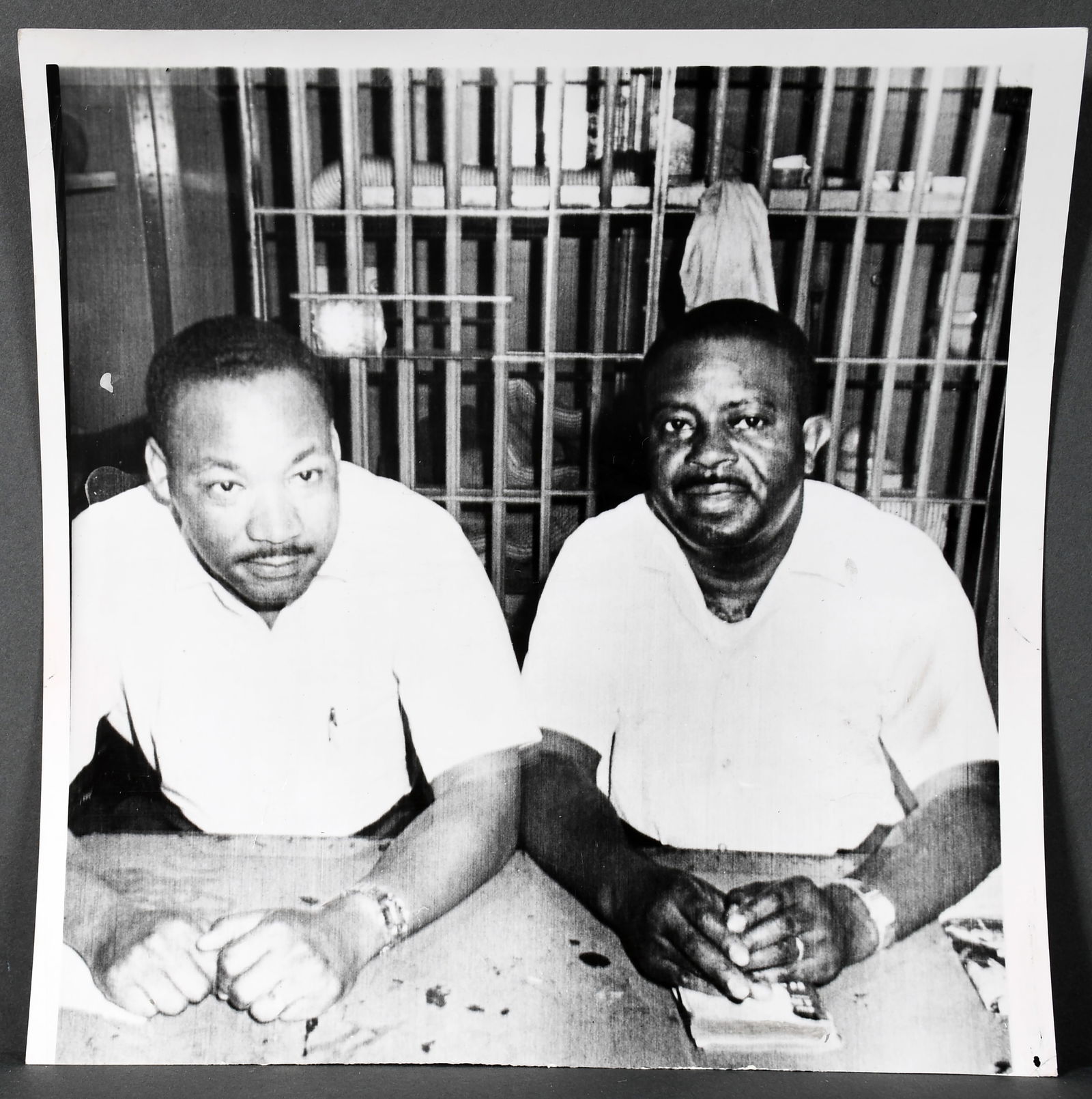 MLK, Jr. & Ralph David Abernathy Landed In Jail Press Wire Photo.: Press Wire Photo. Martin Luther King, Jr. & Ralph David Abernathy Landed In Jail For Pushing Desegregation Drive in Florida. c. 1964. Excellent condition. Average size 9" w x 7" h. Provenance: The Ric
