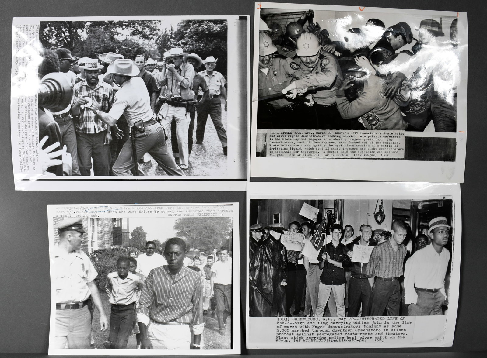 Four Black and White Photos of Student Integration and Protest from Arkansas.: Four Black and White Photos of Student Integration and Protest from Arkansas. c. 1957-1966. Excellent condition. Average size is 9" w x 7" h. Provenance: The Richard Harris African American Experience