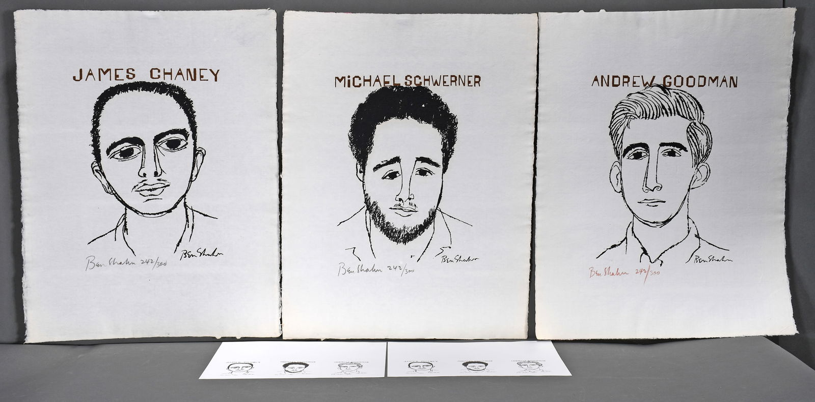 Ben Shahn. Kennedy Graphics. James Chaney, Michael Schwerner, and Andrew Goodman.: Ben Shahn. Kennedy Graphics. Ben Shahn., James Chaney, Michael Schwerner, and Andrew Goodman. 1965. #242 of 300. Signed and numbered. Portfolio with three original silkscreen prints, japan paper. Heav