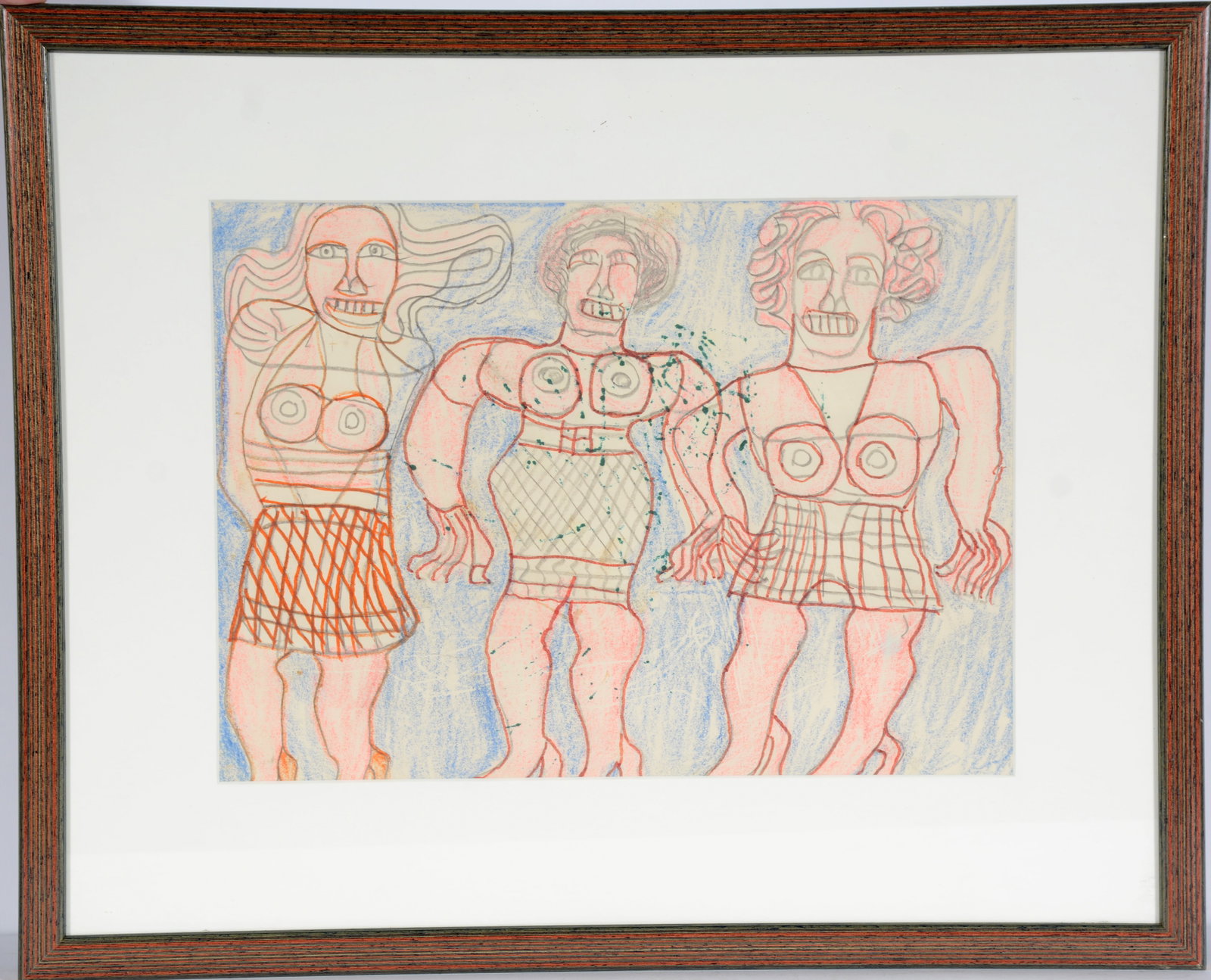 Henry Speller. Three Erotic Women.: Henry Speller. Three Erotic Women. Not signed. Colored pencil and crayon on paper. Some marker coming through from the other side, otherwise fair condition. 20" x 16" including frame. Est. $200-400. S