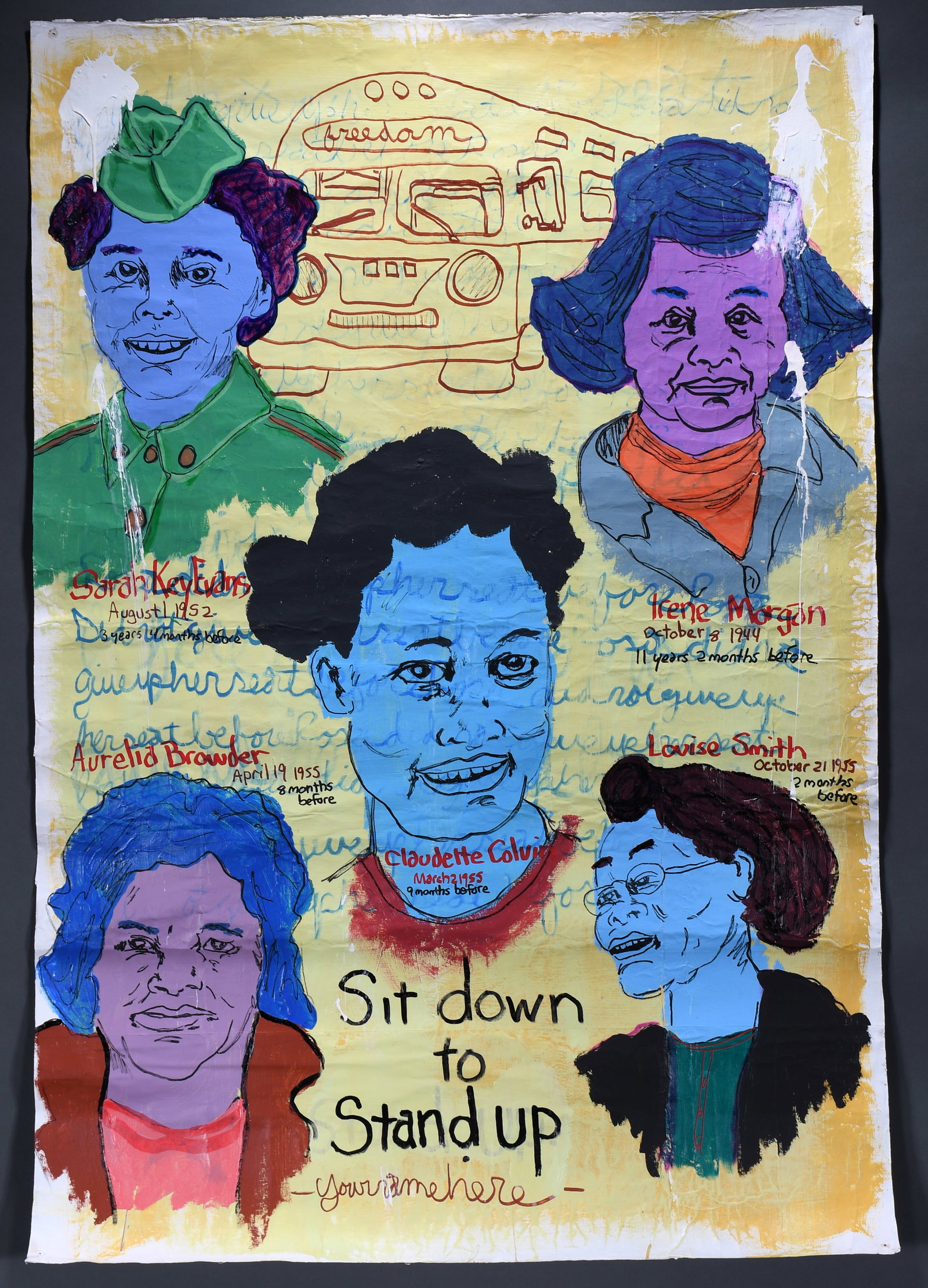Tim Kerr. Sit Down Stand Up.: Tim Kerr. Sit Down Stand Up. Titled. Oil on canvas. Excellent condition. 35" w x 51" h. Provenance: The Richard Harris African American Experience Collection. Est. $300-500. Ship: $55 rolled.