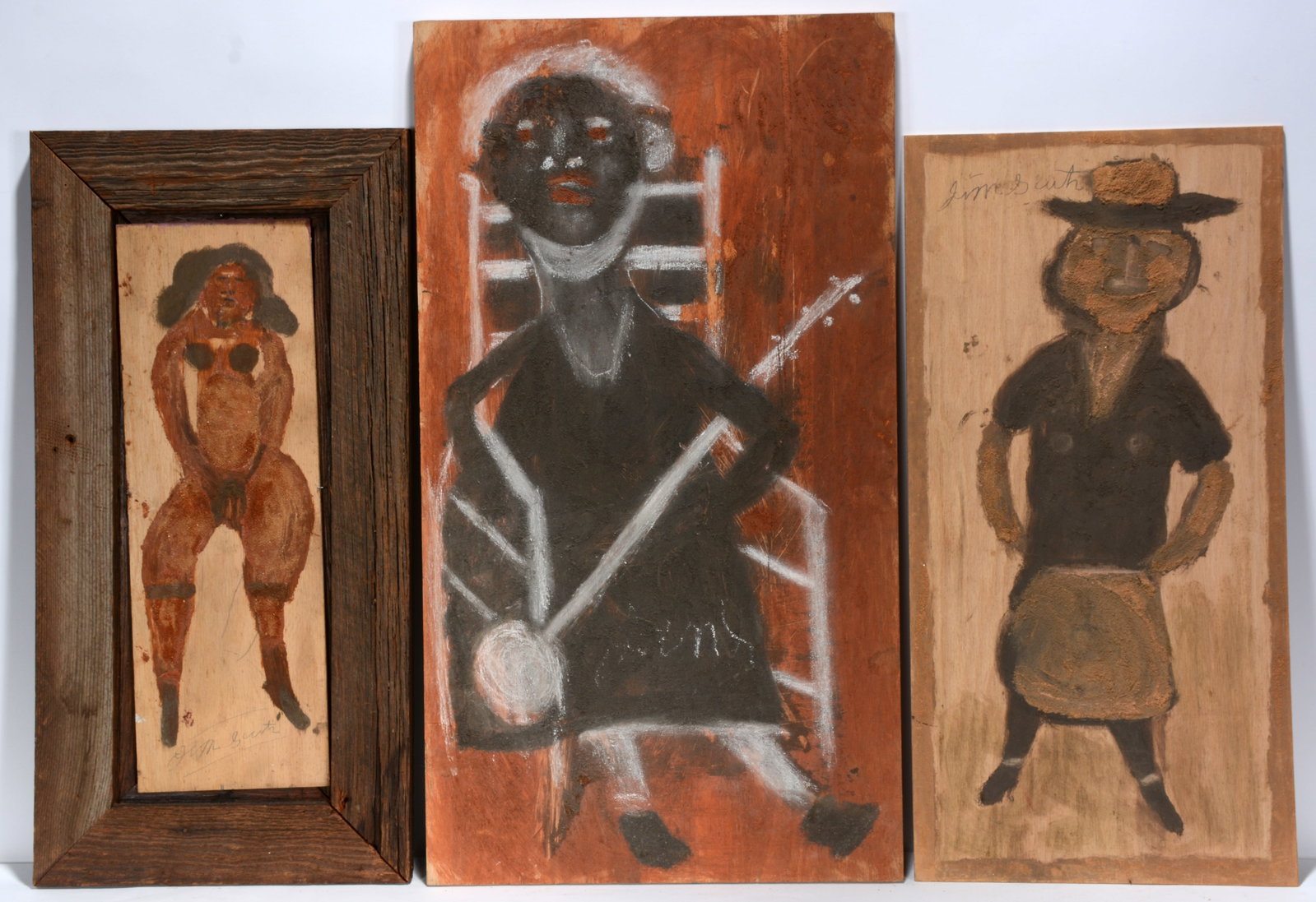 Jimmy Lee Sudduth. Three Female Portraits.: Jimmy Lee Sudduth. Three Female Portraits. Signed. Paint and mud on board. Excellent condition. Largest is 16" w x 30" h. Provenance: Robert Cargo Gallery. Est. $400-600. Ship: $75