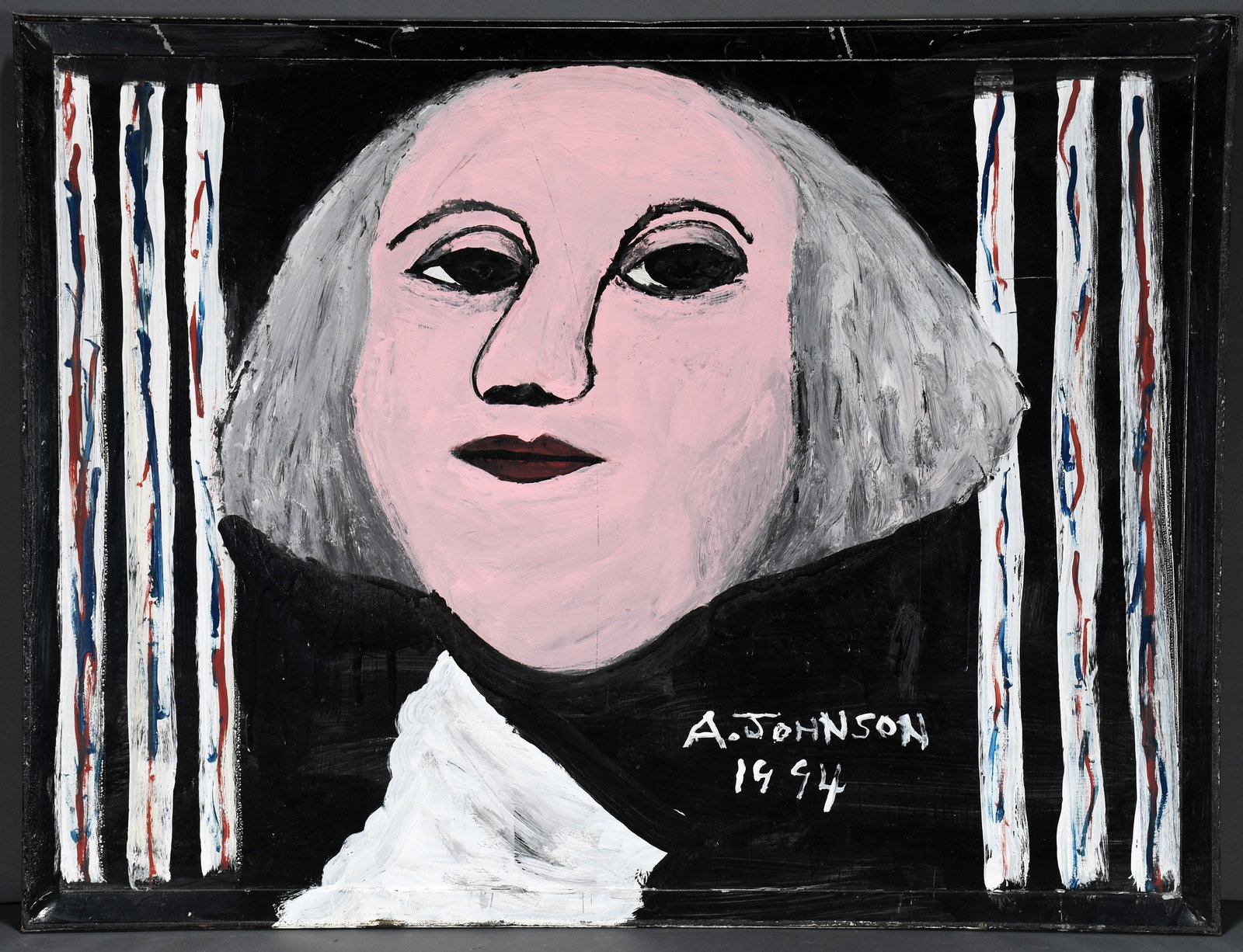 Anderson Johnson. George Washington.: Anderson Johnson. George Washington. 1994. Signed and dated. Paint on found glass window. Minor scratches in paint otherwise good to fair condition. 33.5" w x 25.5" h. Provenance: The Gary Davenport C