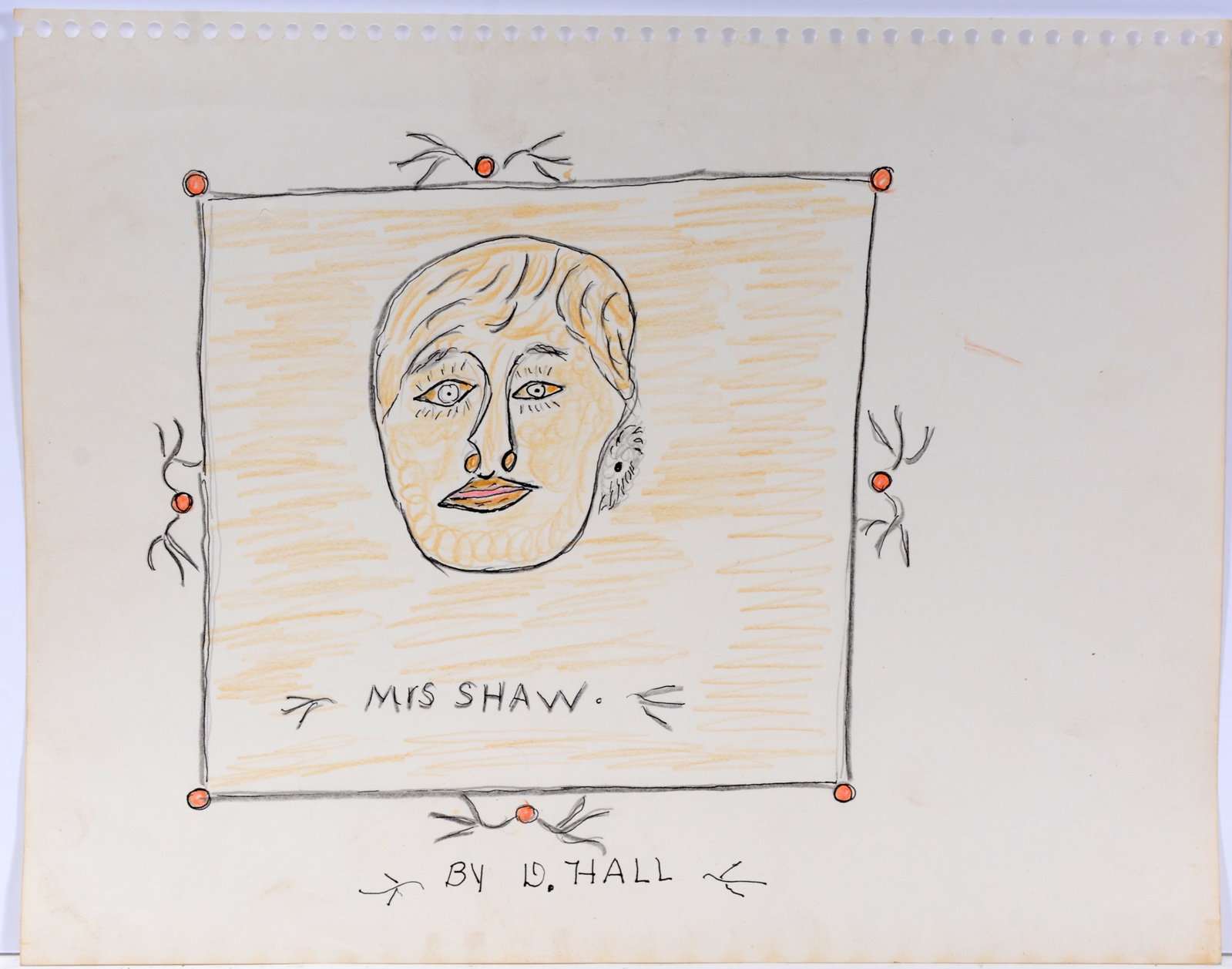 Dilmus Hall. Mrs. Shaw.: Dilmus Hall. Mrs. Shaw. Signed. Ink and crayon on paper. Great condition. 14" w x 11" h. Est. $300-500. Ship: $25