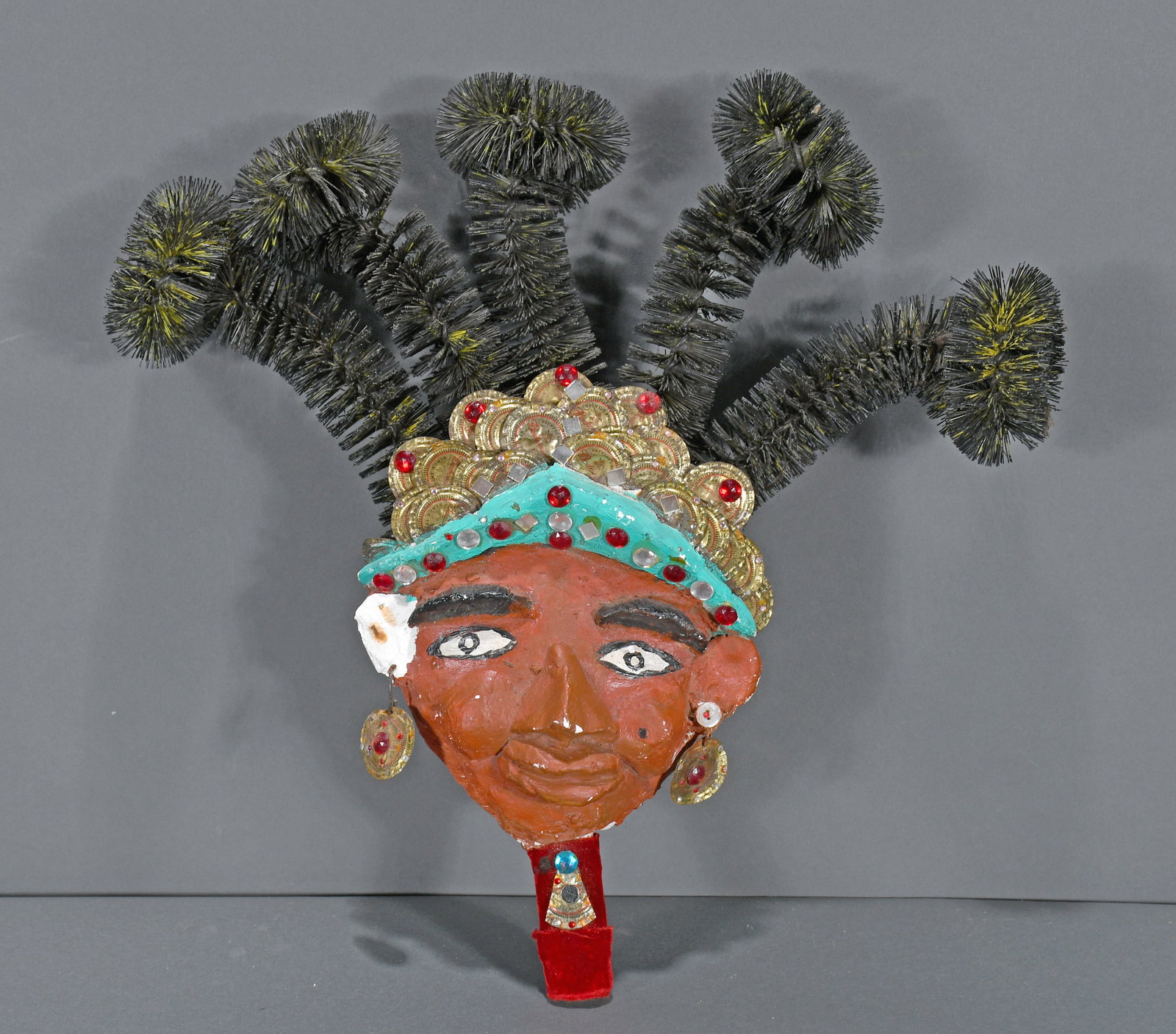 Mr. Imagination. Ping-Pong Paddle Head.: Mr. Imagination. Ping-Pong Paddle Head. 2003. Signed and dated. Mixed media on Ping-Pong paddle. Large paint flake on ear, otherwise good to fair condition. 15" h. Est. $300-500. Ship: $65
