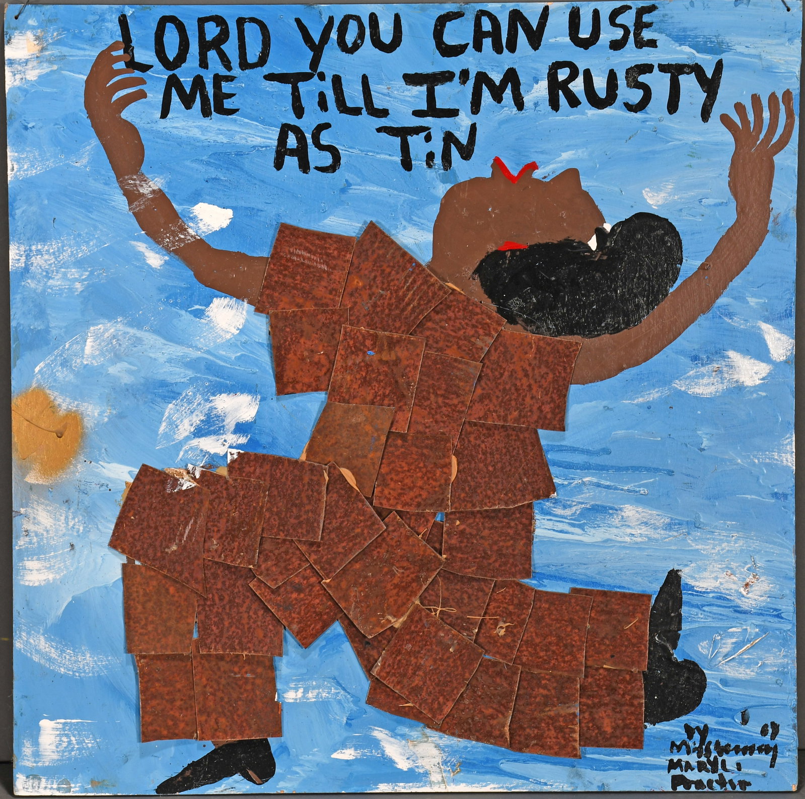 Mary Proctor. Lord Can You Use Me.: Mary Proctor. Lord Can You Use Me. Signed. Titled. Metal and paint on board. Excellent condition. 24" x 24". Est. $200-$300. Ship: $55
