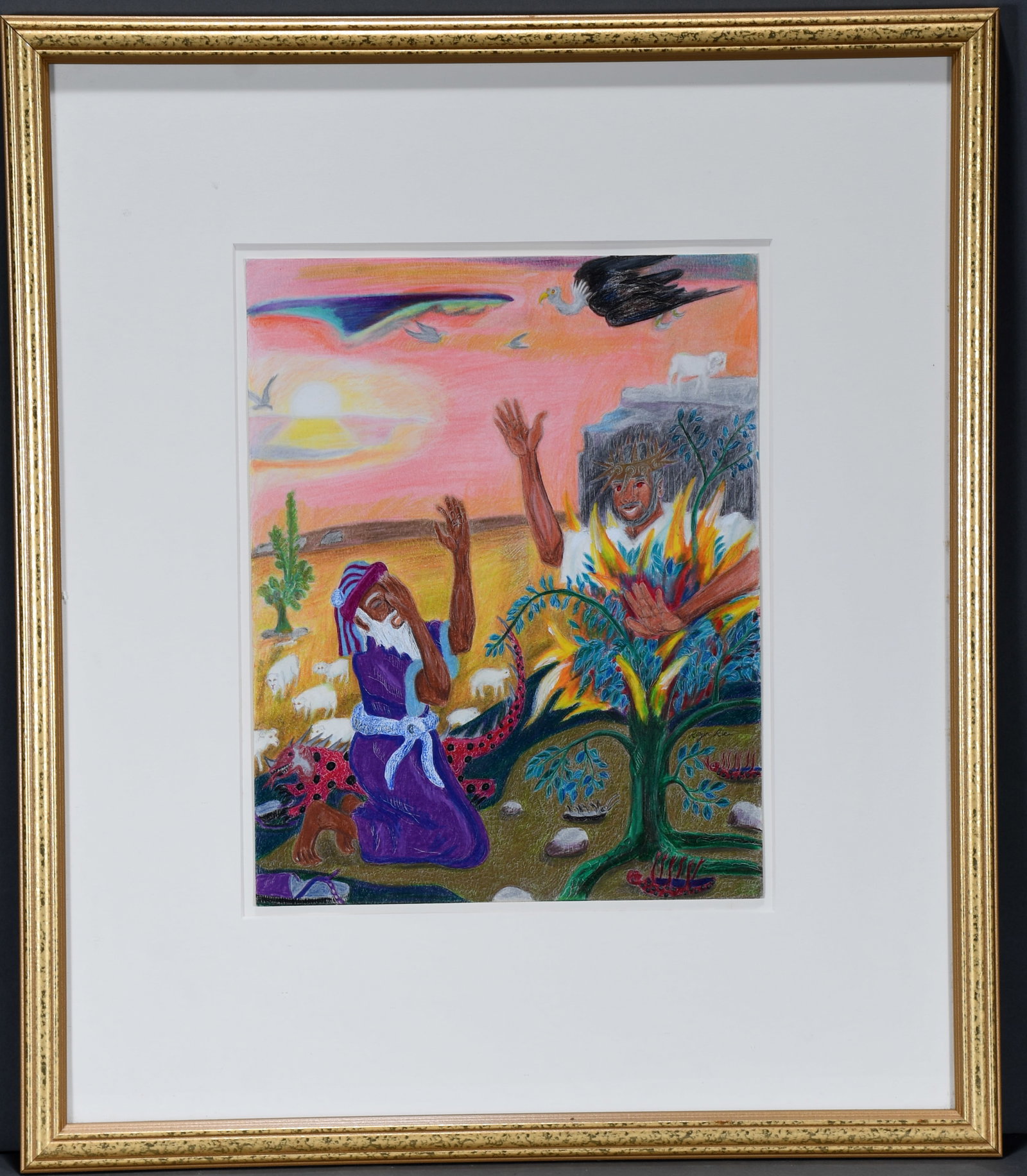 Roger Rice. Holy Ground.: Roger Rice. Holy Ground. Signed. Colored pencil on paper. Excellent condition. Size with frame 21" w x 24" h. Provenance: The Richard Harris African American Experience Collection. Est. $300-500. Ship