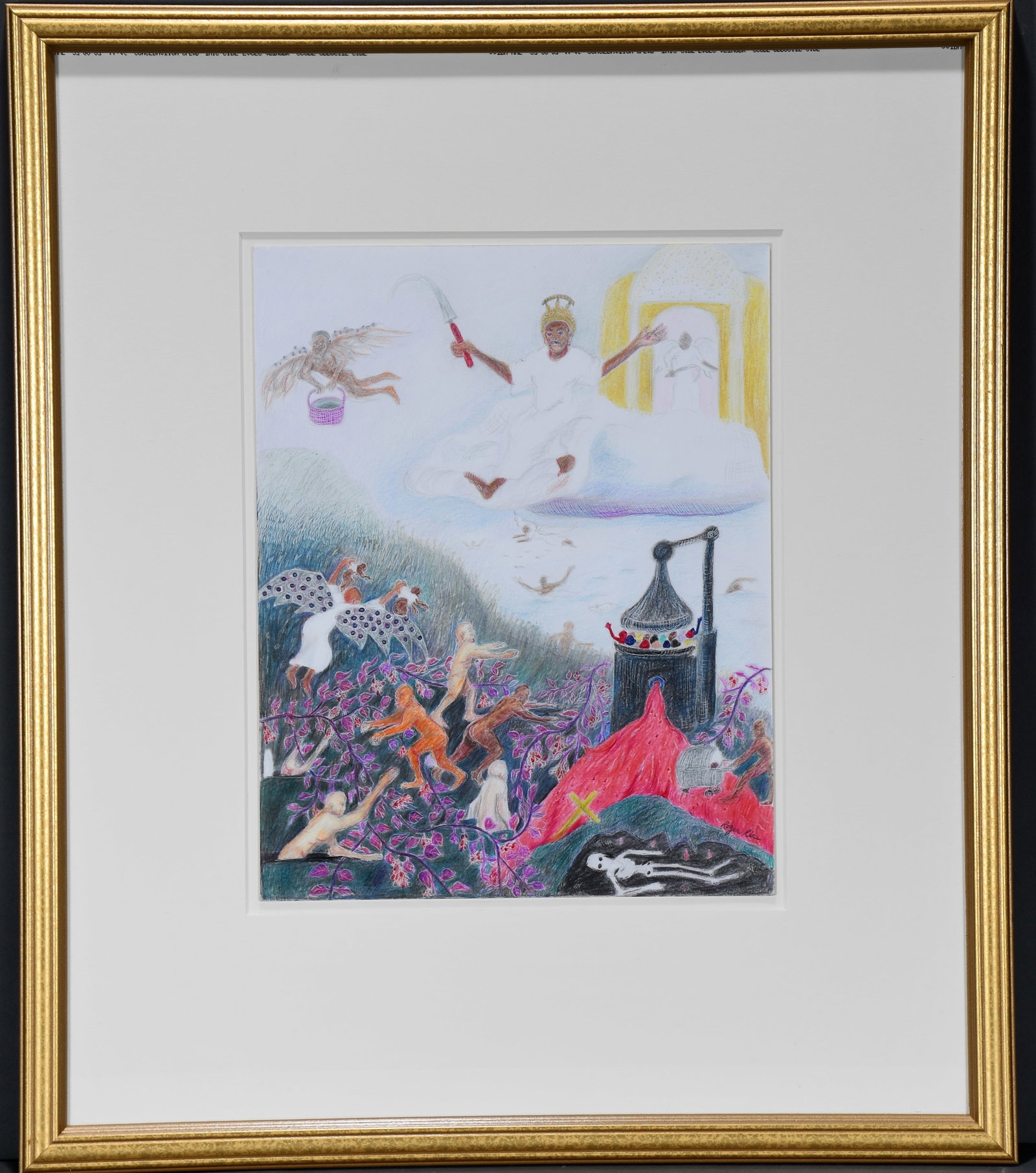 Roger Rice. The Harvest of the Earth.: Roger Rice. The Harvest of the Earth. Signed. Colored pencil on paper. Excellent condition. Size with frame 21" w x 24.5" h. Provenance: The Richard Harris African American Experience Collection. Est.