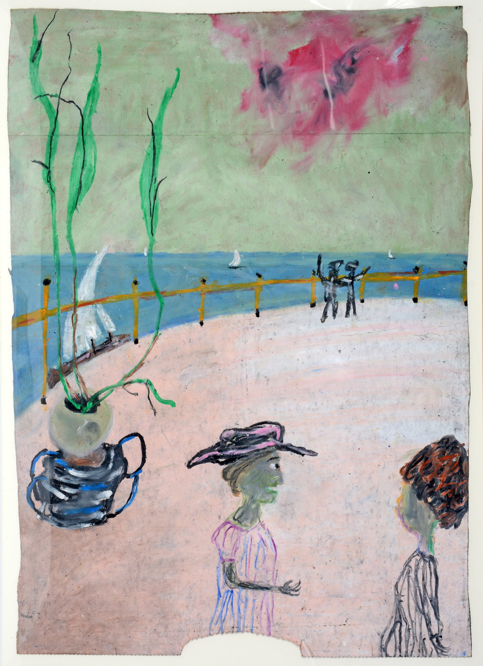 Reginald Gee. A Moment To Reassure.: Reginald Gee. A Moment To Reassure. 1996. Signed and dated on verso. Pastel on brown paper bag. 12" x 17" h. Good condition. Est. $200-300. Ship: $45