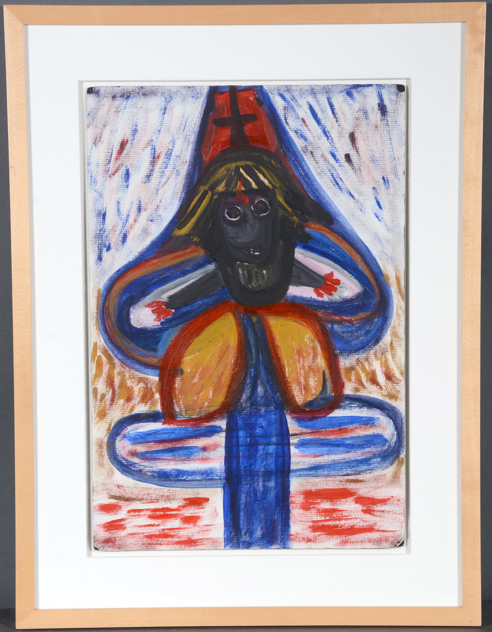 Ras Dizzy. Be Ye Faithful Unto Your Lord for All The Pain He Bears The Cross.: Ras Dizzy. Be Ye Faithful Unto Your Lord for All The Pain He Bears The Cross. 1992. Tempera on matboard. Excellent condition. 12.5" w x 18.75" h. Frame is 18" w x 24" h. Provenance: Cavin Morris, 1997
