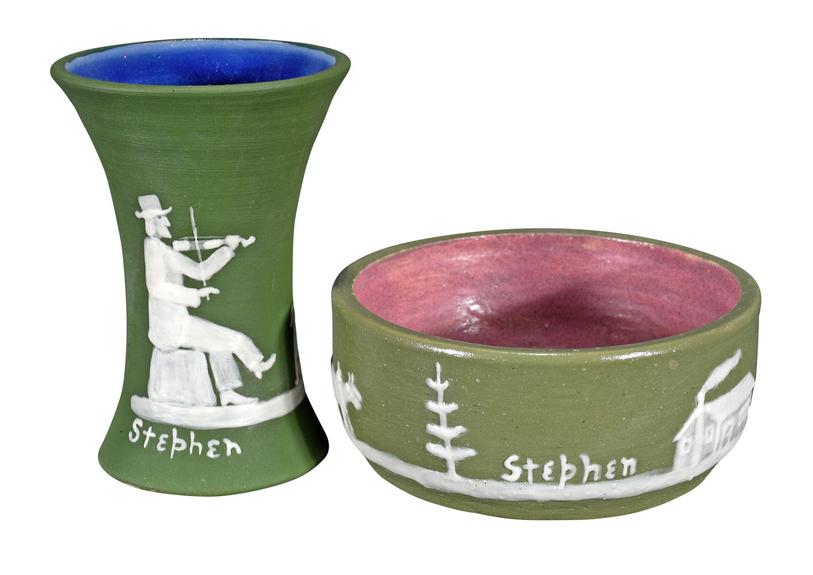 Walter B. Stephen. 2 Cameo Pisgah Forest Pottery Works. (1 of 4)