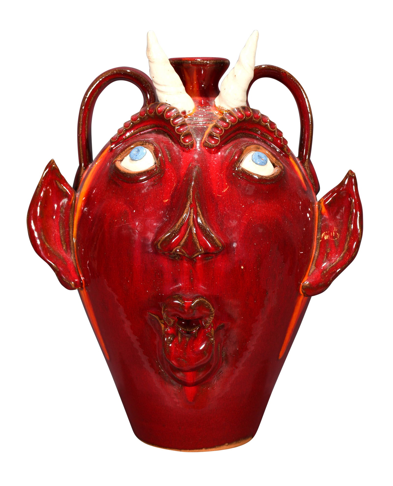 A.V. Smith. Red Devil Puckered Lip Face Jug. (1 of 5)