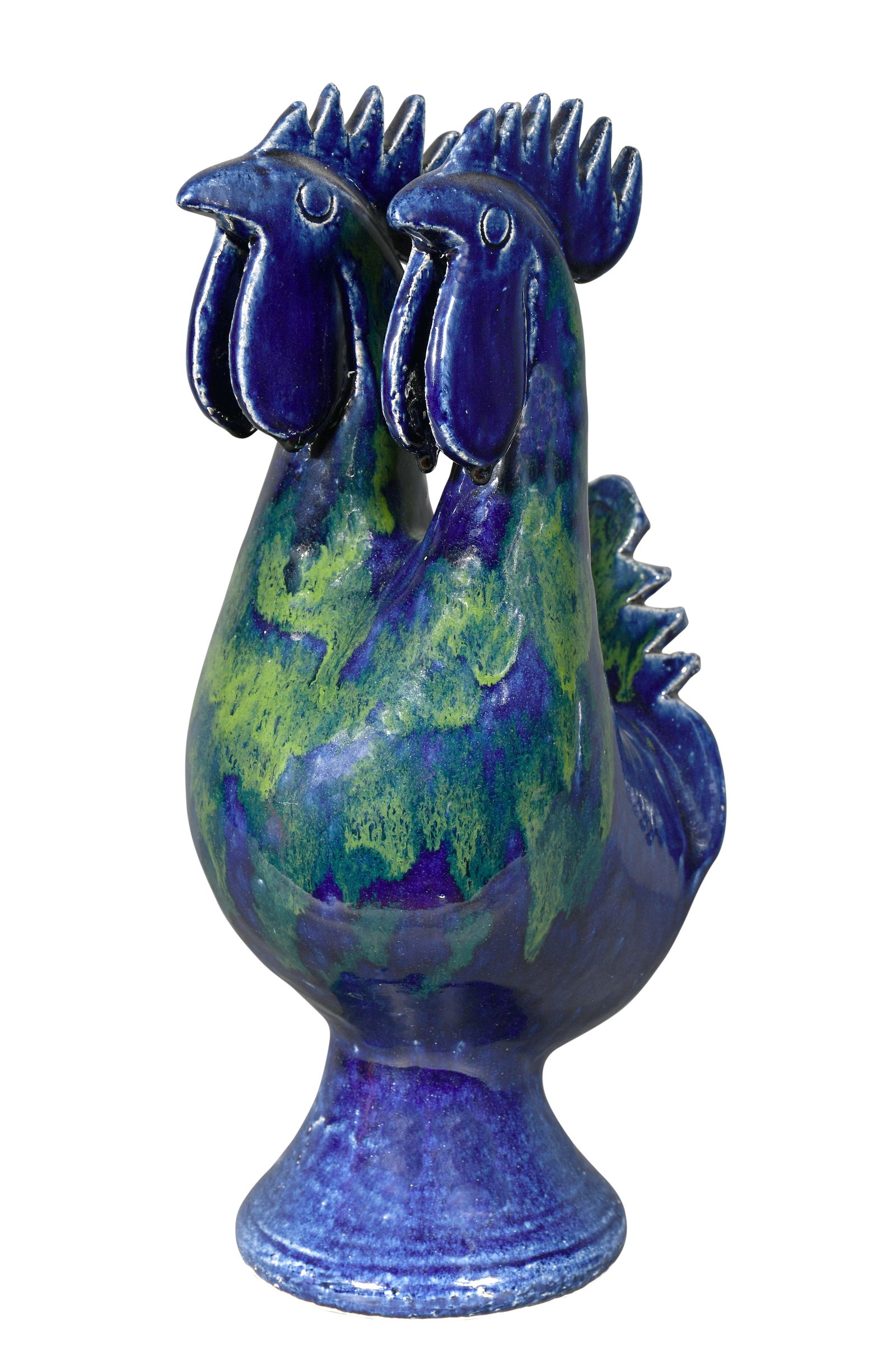 Edwin Meaders. Two-Headed Cobalt Rooster with Green Drips. (1 of 5)