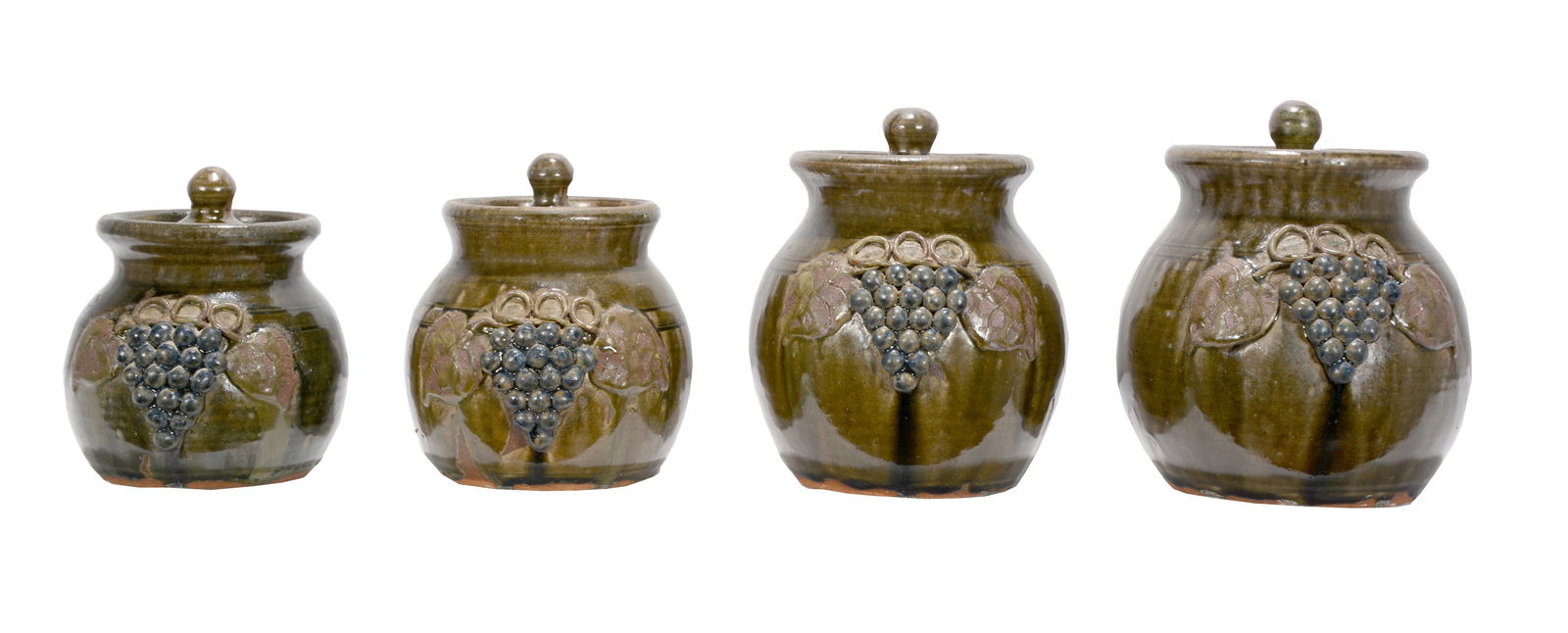 John Meaders. Four Graduated Grape Decorated Pots With Lids. (1 of 6)