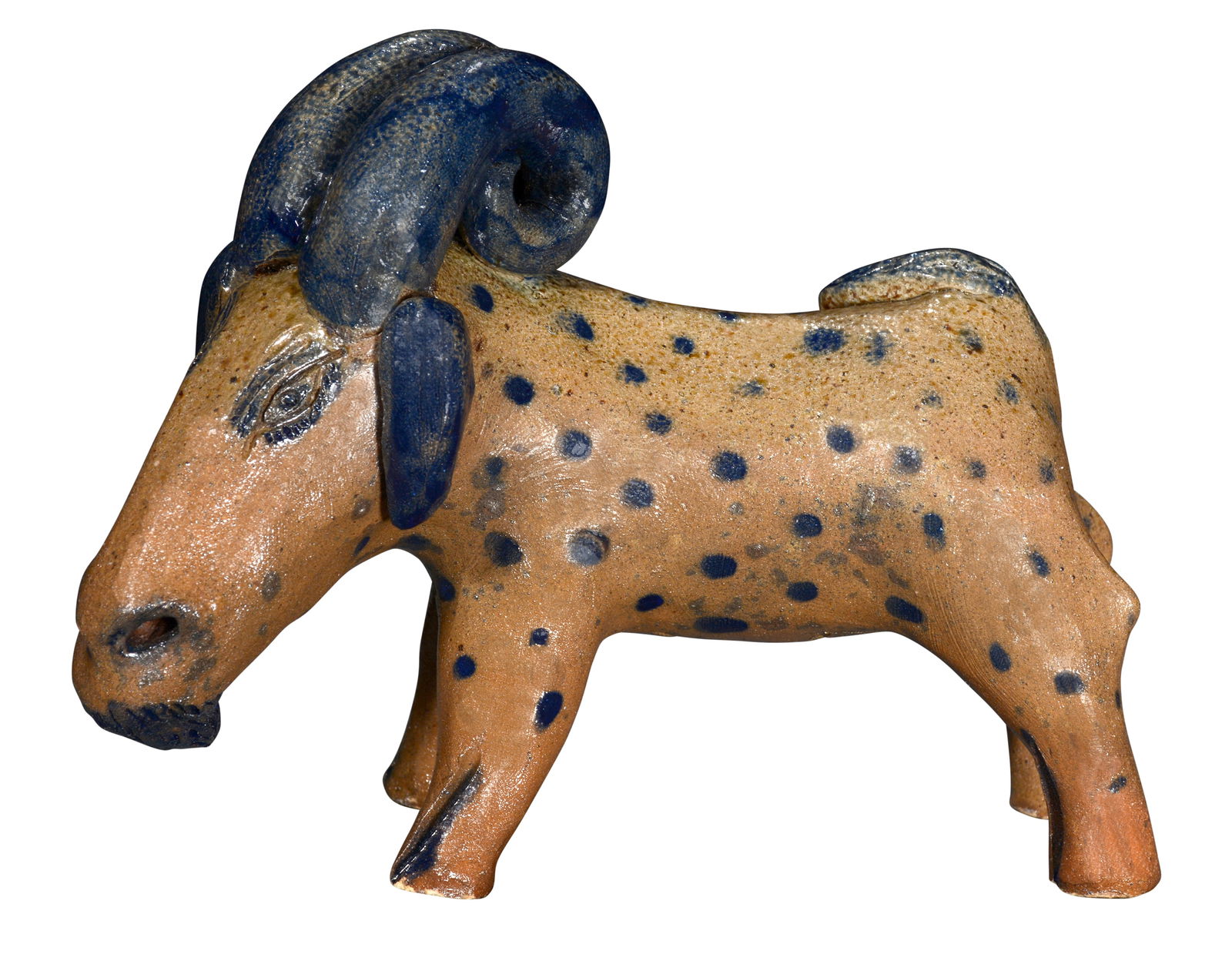 Billy Ray Hussey. Ram.: Billy Ray Hussey. Ram. Initialed and numbered #53 with additional initials on Ram's testicles. Cobalt over glaze. Mint condition. 6" long x 7.5" h. Est. $300-500. Ship: $45