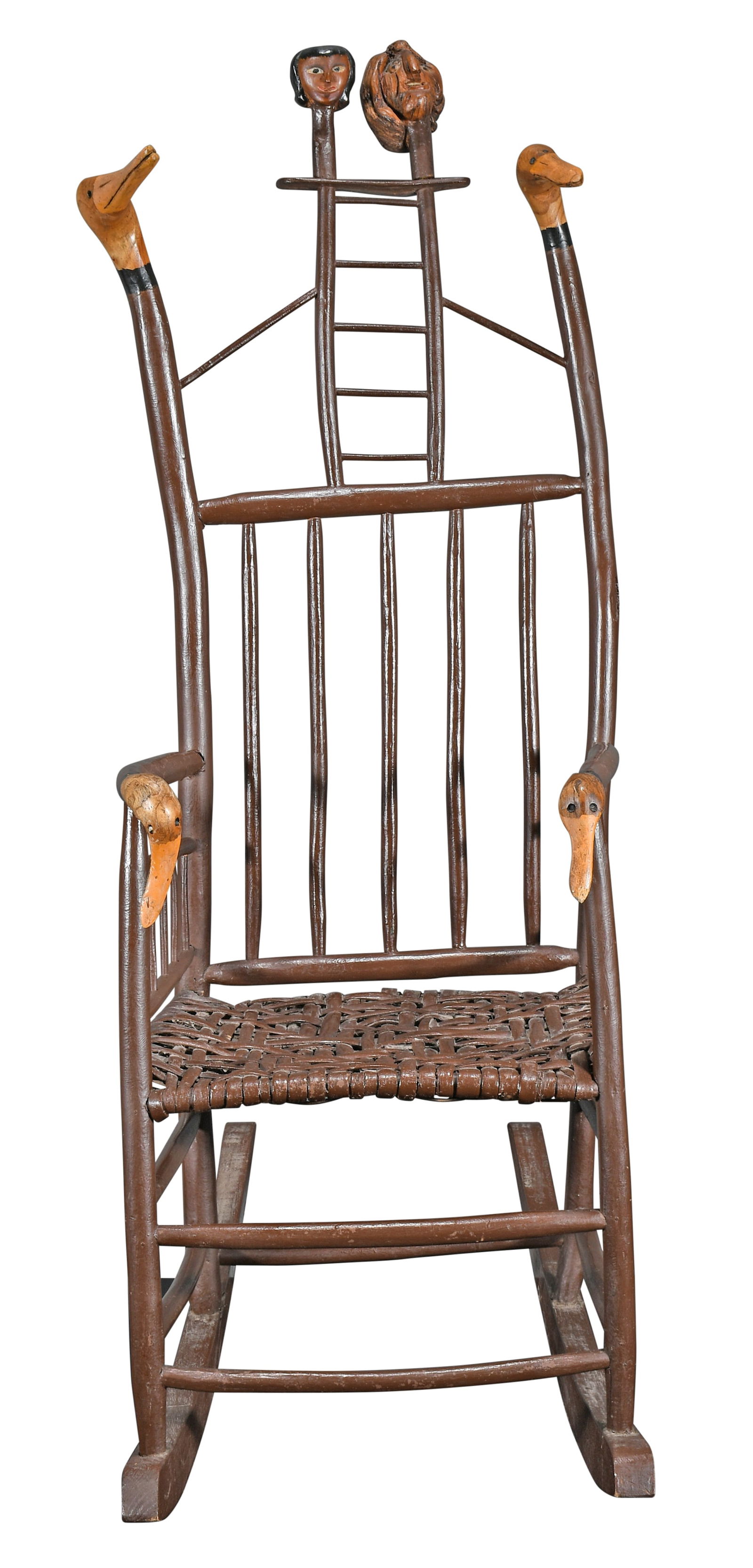 Anonymous.  Moses Ogden Style Burl Head Decorated Rocking Chair. (1 of 17)