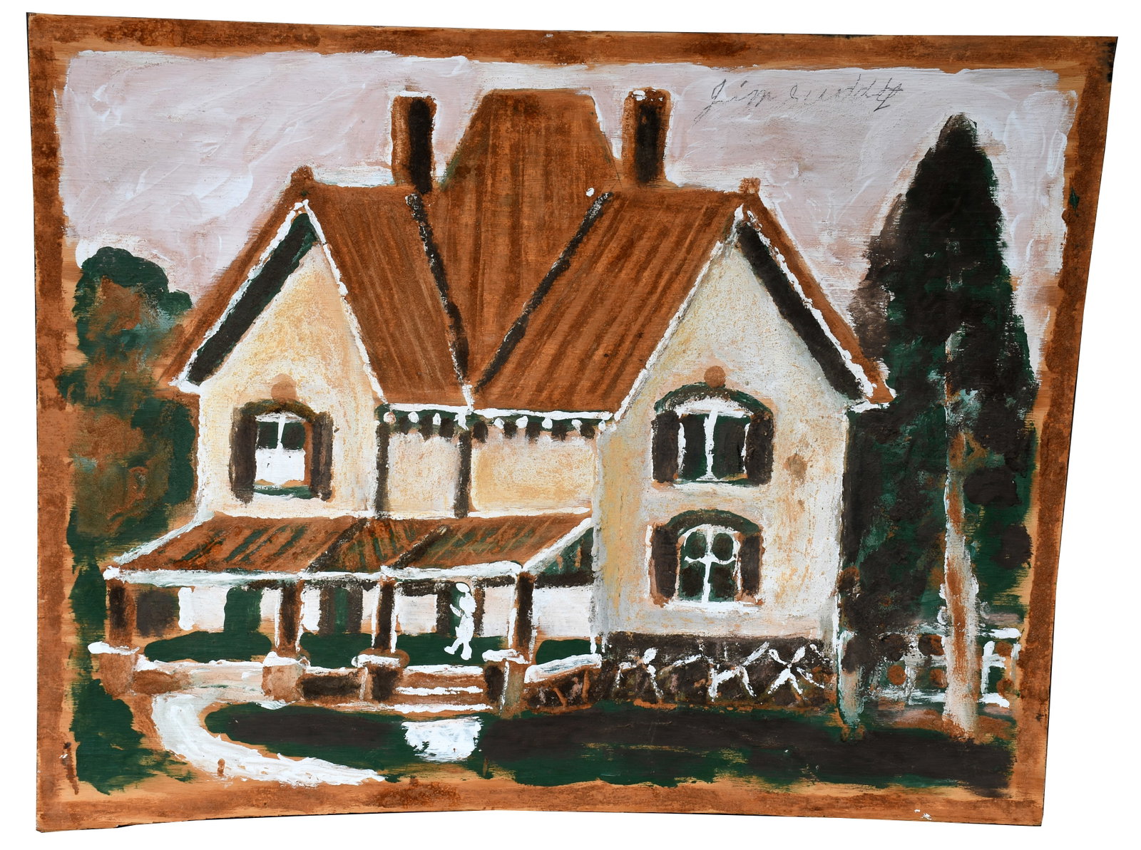 Jimmy Lee Sudduth. House.: Jimmy Lee Sudduth. House. Signed. Heavy mud and paint on board. Excellent condition. 30" w x 23.5" h. Est. $1,000-2,000. Ship: $75